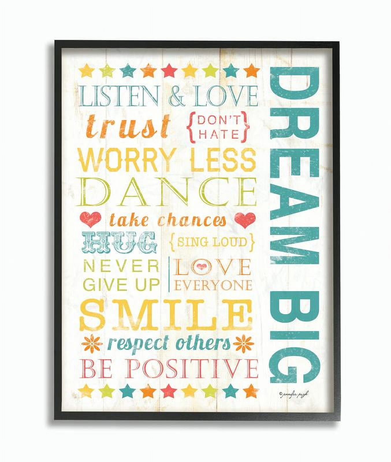 Stupell Industries Dream Big Typography Graphic Art Black Framed Art Print Wall Art, 24x30, by Jennifer Pugh