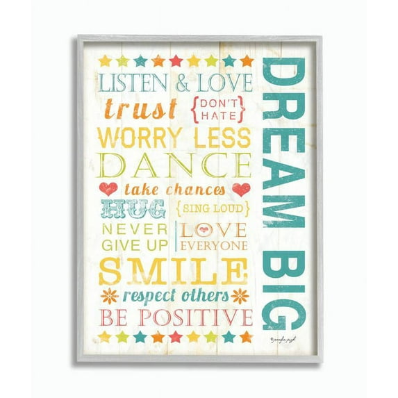 Stupell Industries Dream Big Typography Graphic Art Gray Framed Art Print Wall Art, 16x20, by Jennifer Pugh