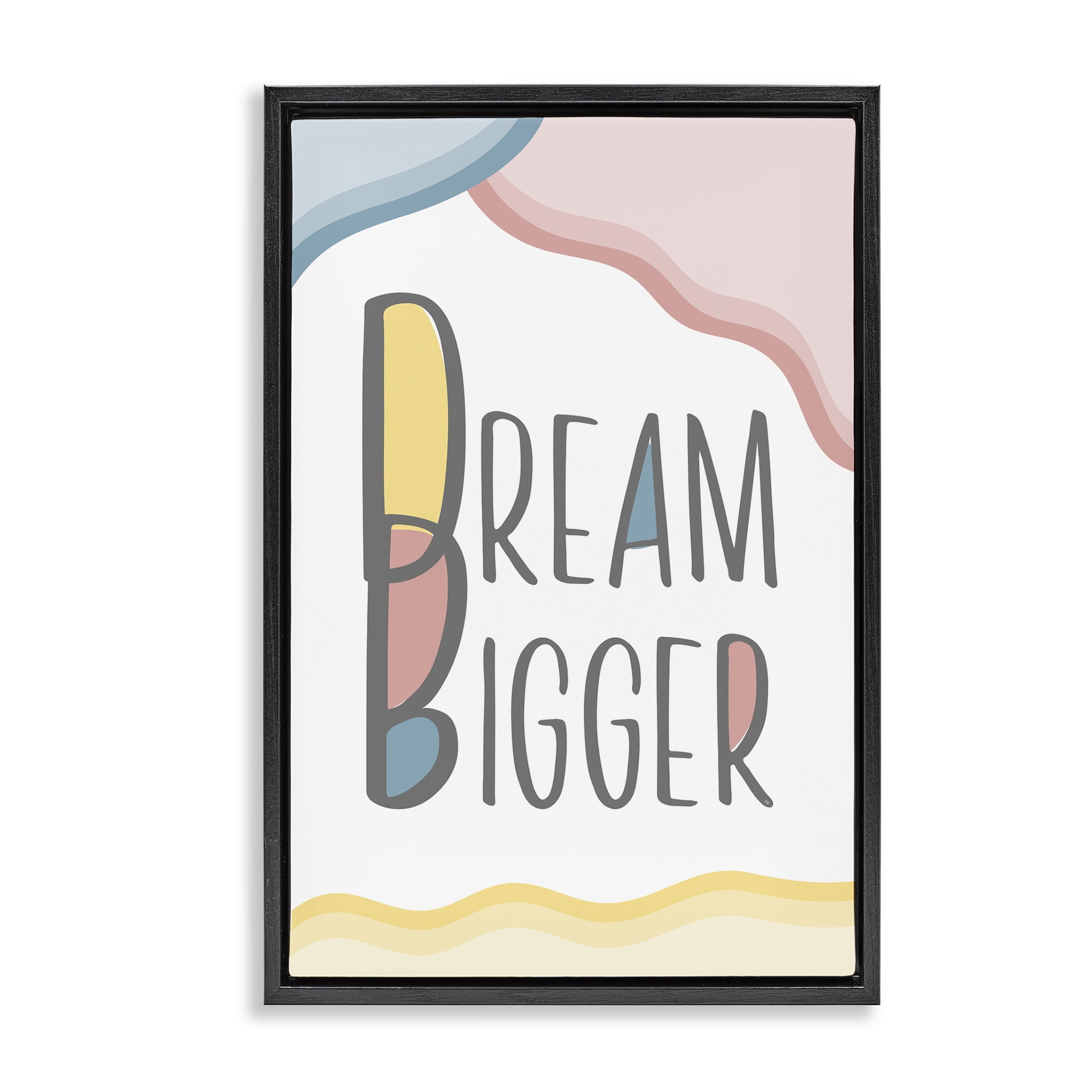 Stupell Industries Dream Bigger Pastel Shapes Text & Numbers Painting Black Floater Framed Canvas Art Print Wall Art, 17 x 25