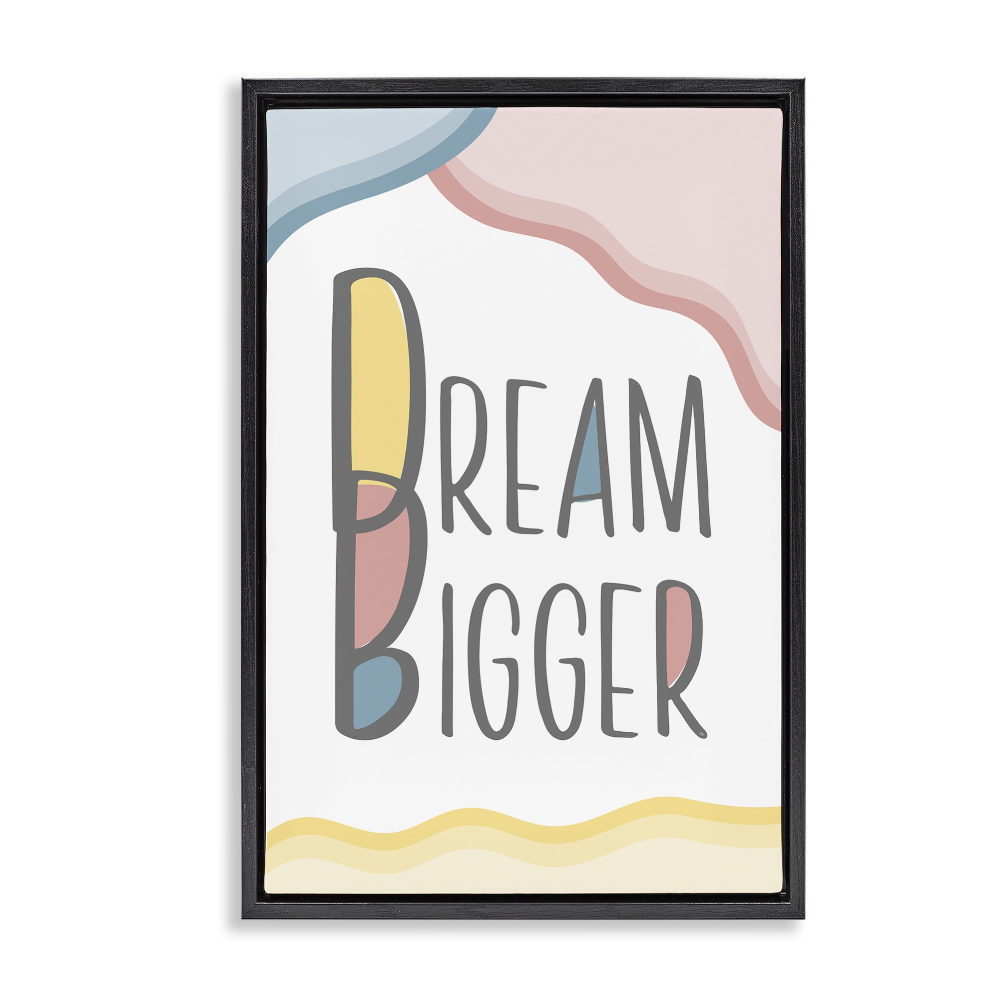 Stupell Industries Dream Bigger Pastel Shapes Text & Numbers Painting Black Floater Framed Canvas Art Print Wall Art, 21 x 31