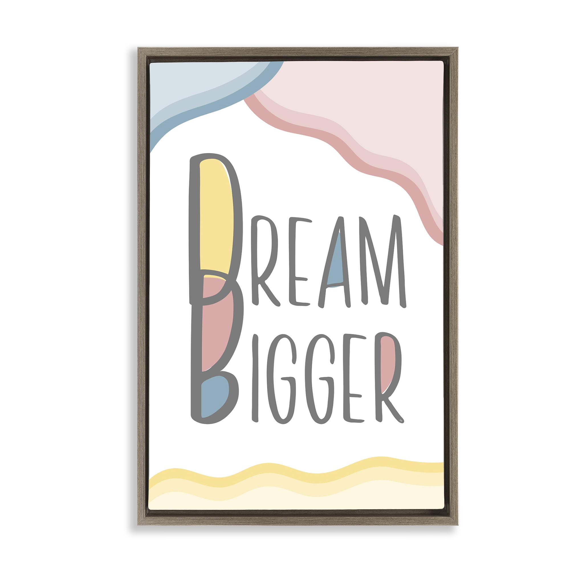 Stupell Industries Dream Bigger Pastel Shapes Text & Numbers Painting Brown Floater Framed Canvas Art Print Wall Art, 17 x 25