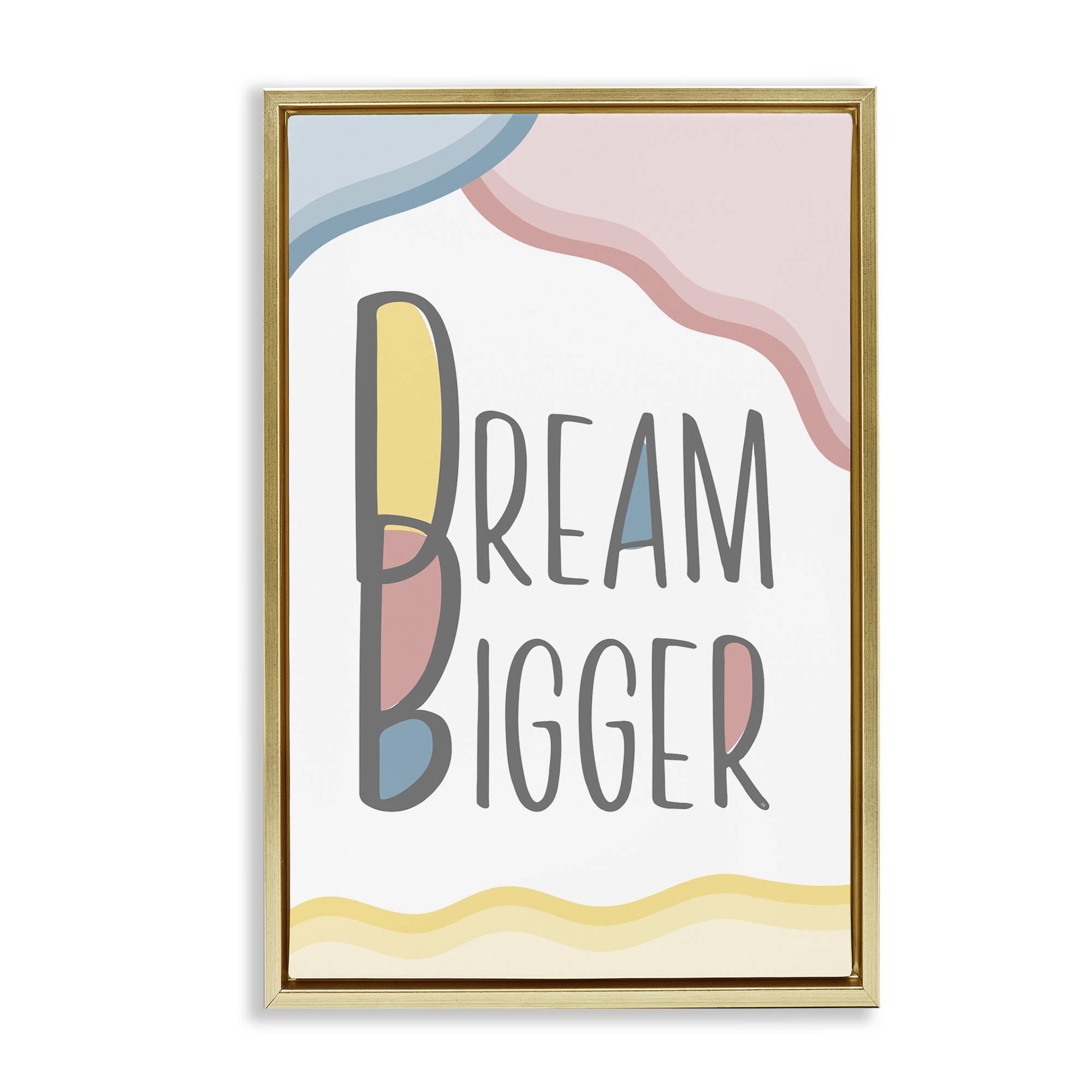 Stupell Industries Dream Bigger Pastel Shapes Text & Numbers Painting Gold Floater Framed Canvas Art Print Wall Art, 21 x 31