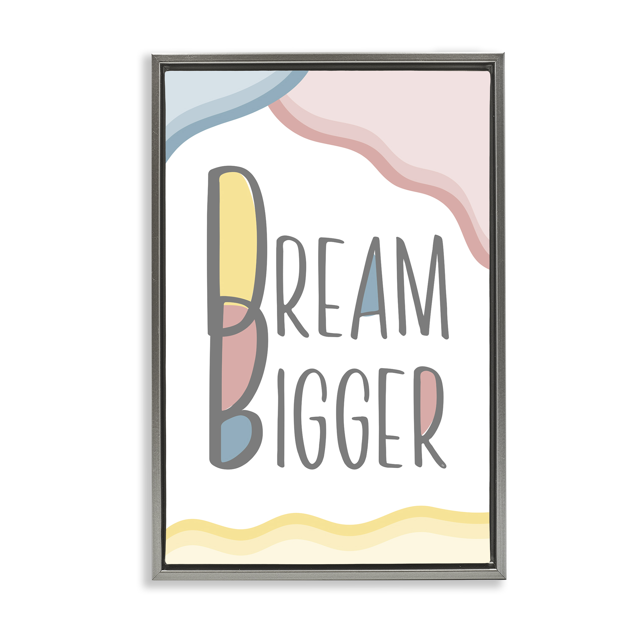 Stupell Industries Dream Bigger Pastel Shapes Text & Numbers Painting Gray Floater Framed Canvas Art Print Wall Art, 17 x 25