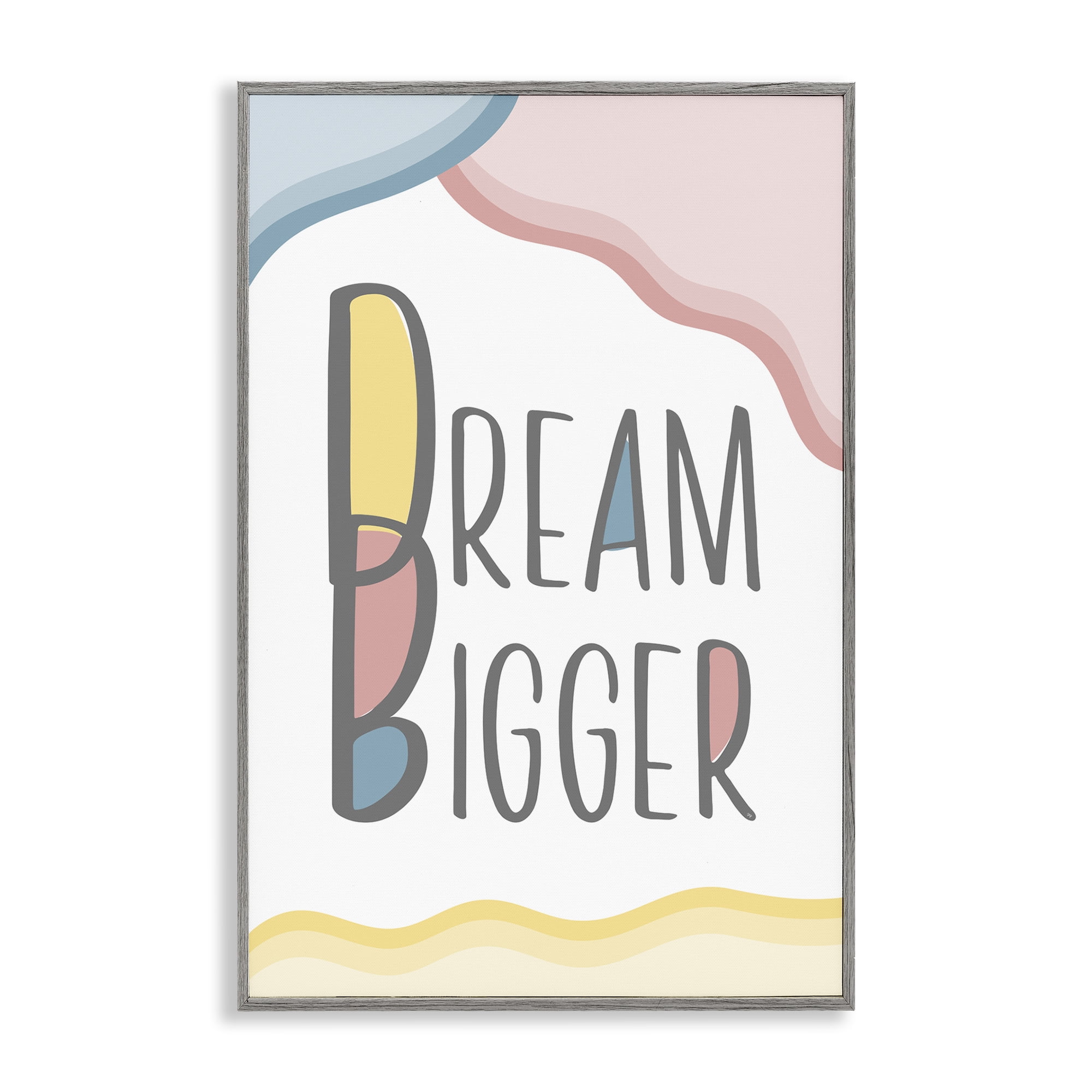Stupell Industries Dream Bigger Pastel Shapes Text & Numbers Painting Gray Framed Art Print Wall Art, 16 x 24