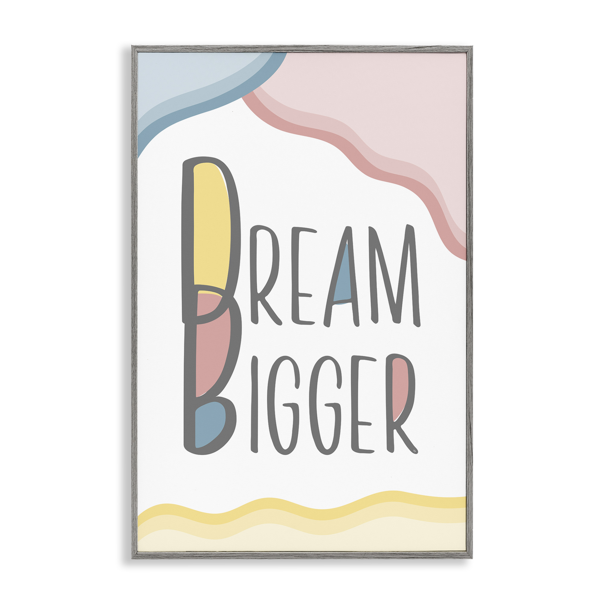 Stupell Industries Dream Bigger Pastel Shapes Text & Numbers Painting Gray Framed Art Print Wall Art, 20 x 30