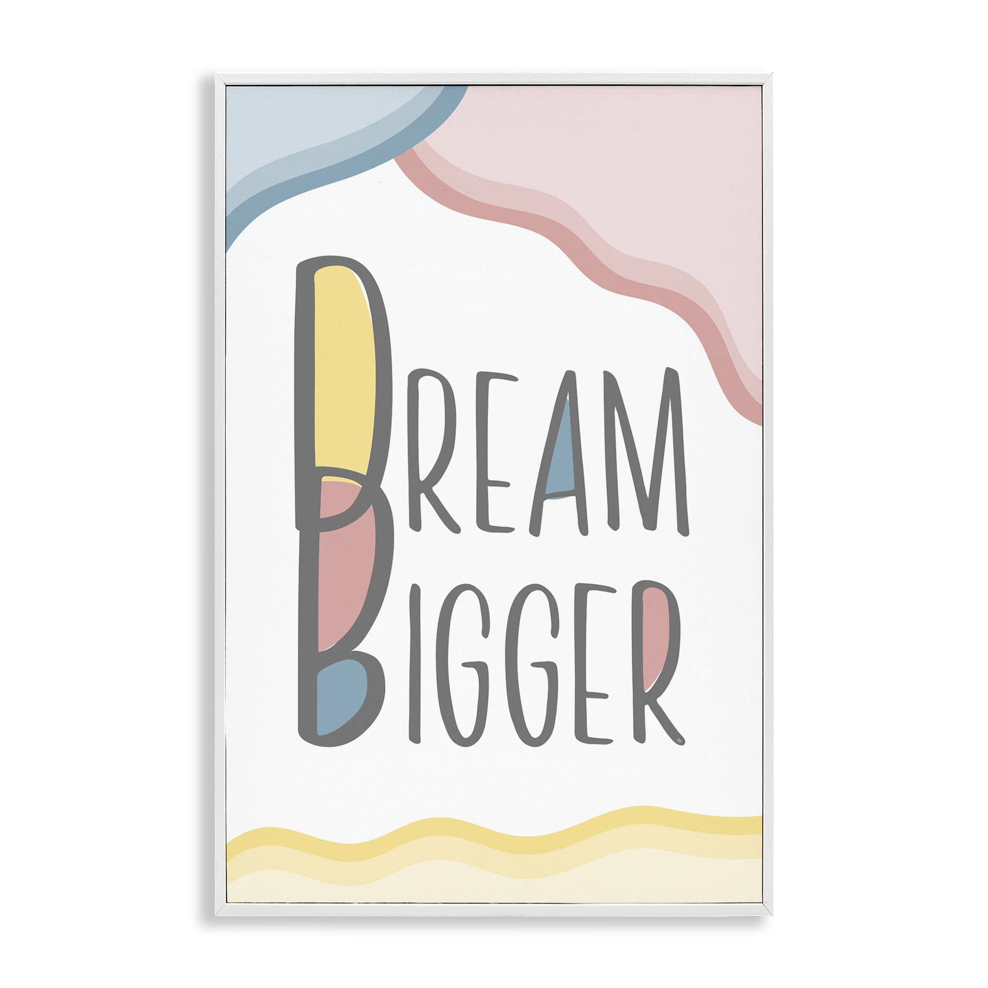 Stupell Industries Dream Bigger Pastel Shapes Text & Numbers Painting White Framed Art Print Wall Art, 12 x 18