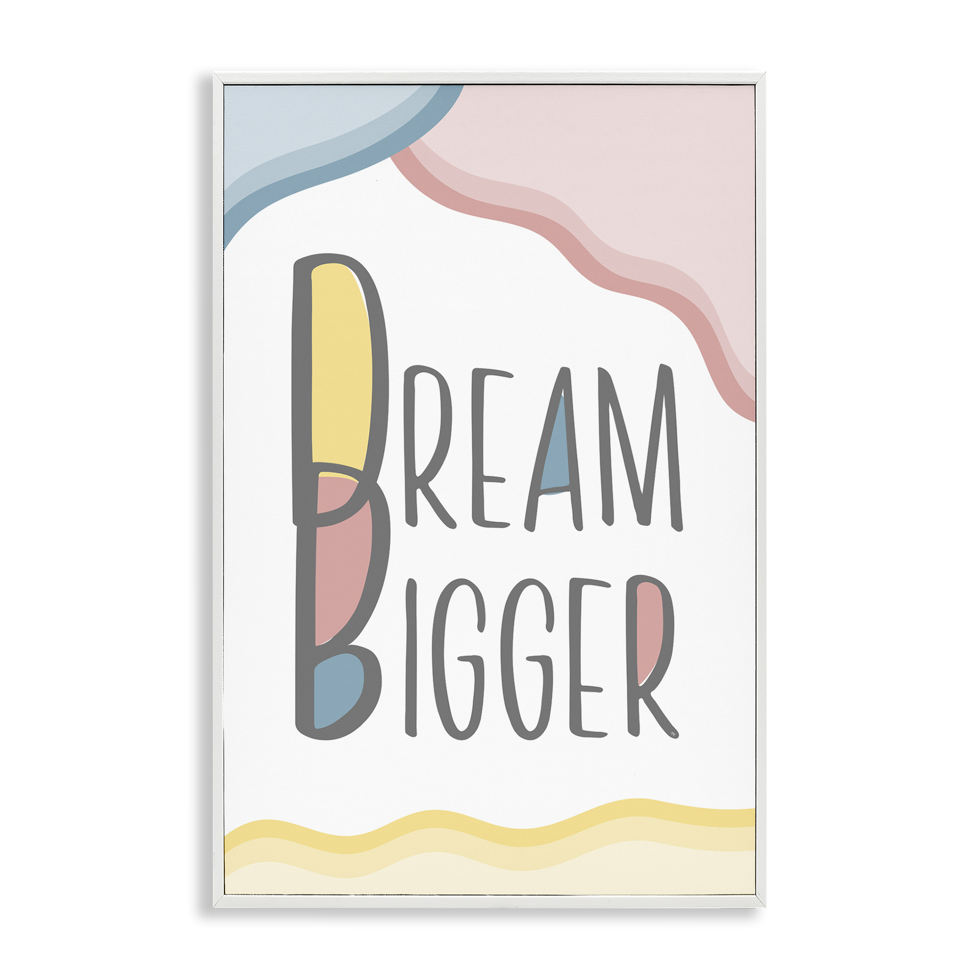 Stupell Industries Dream Bigger Pastel Shapes Text & Numbers Painting White Framed Art Print Wall Art, 16 x 24
