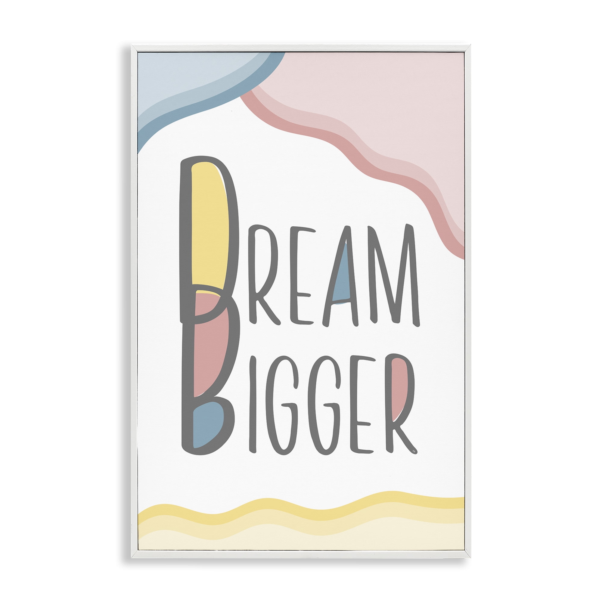 Stupell Industries Dream Bigger Pastel Shapes Text & Numbers Painting White Framed Art Print Wall Art, 20 x 30