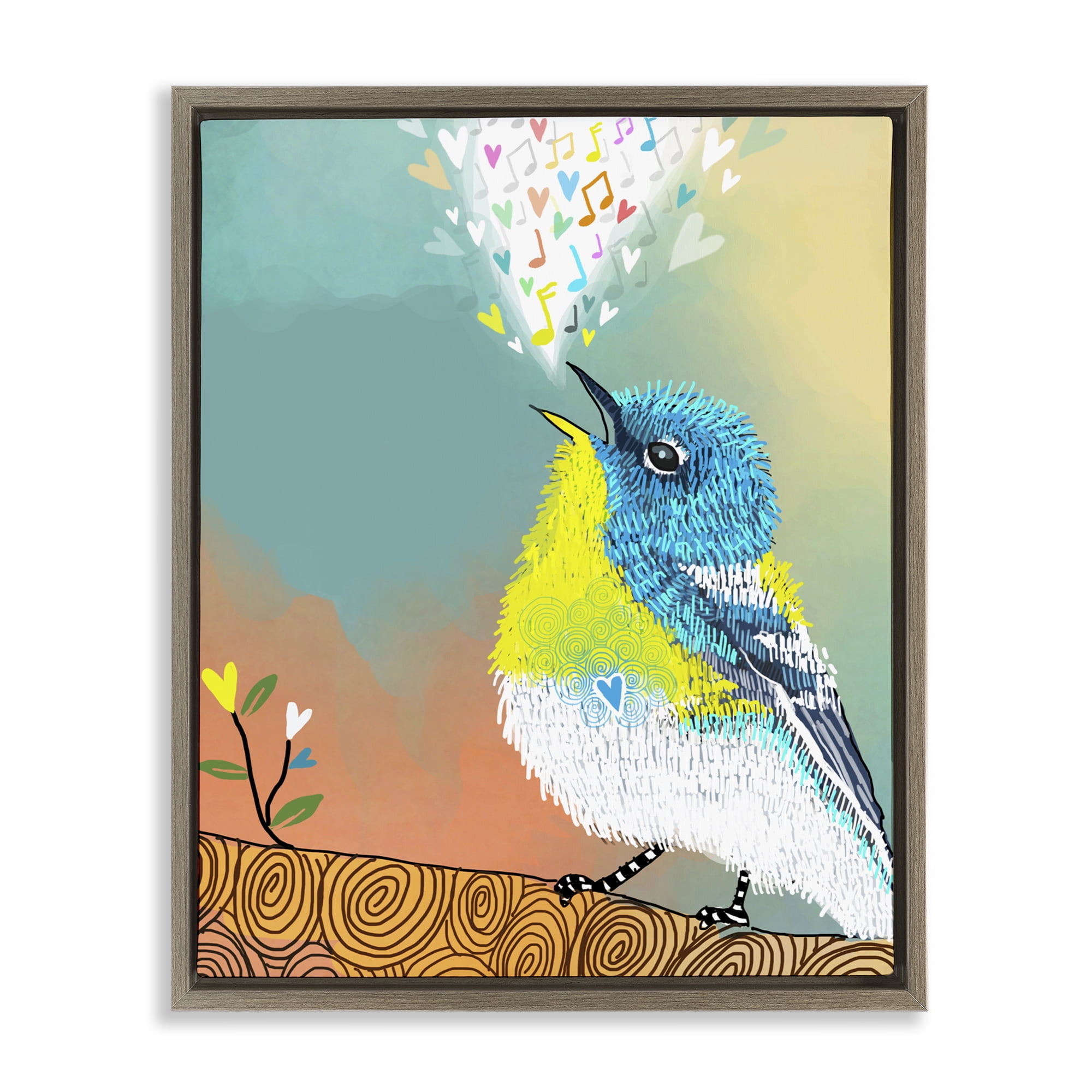 Stupell Industries Dream Chaser Songbird Brown Framed Floater Canvas Wall Art, design by Suzanne Millius