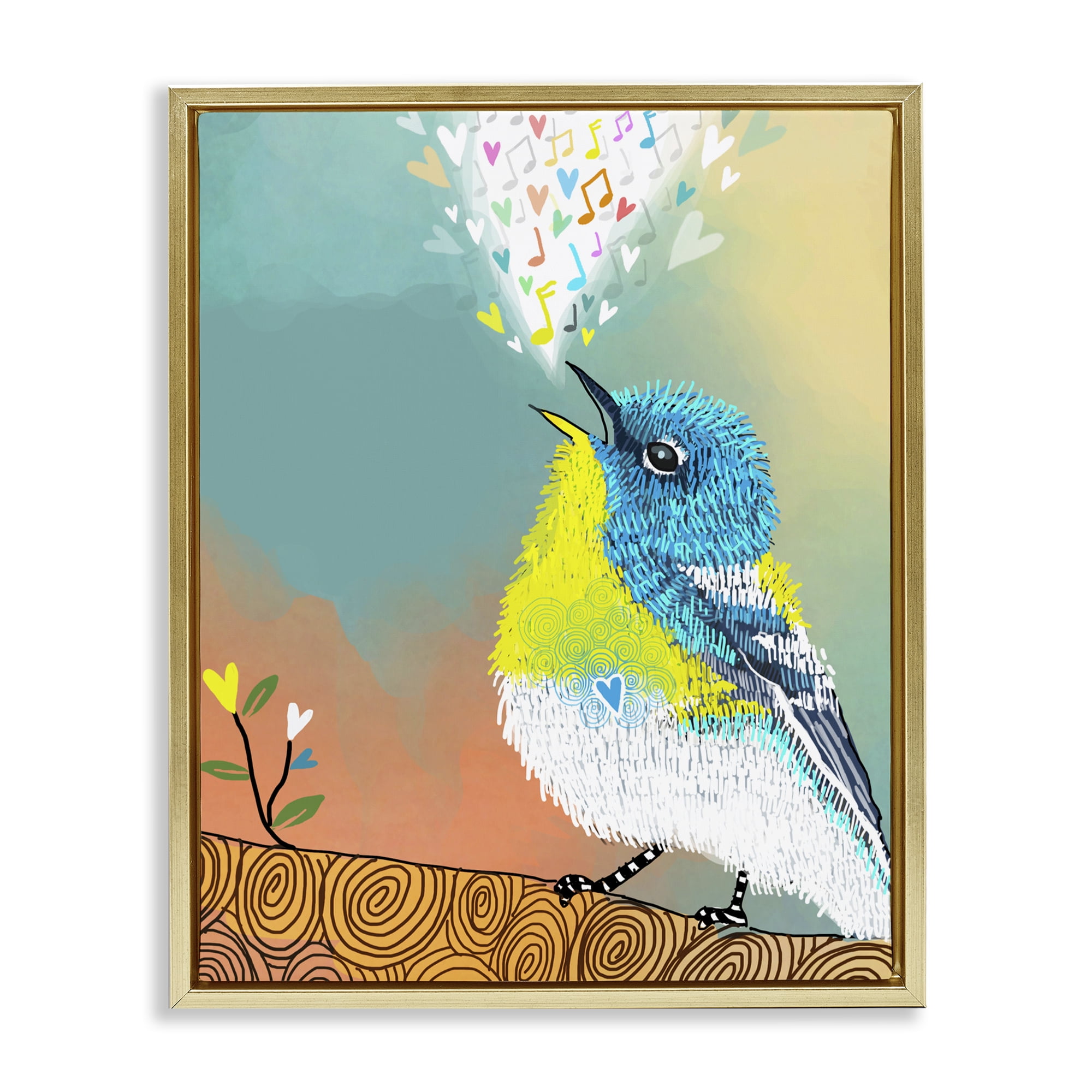 Stupell Industries Dream Chaser Songbird Gold Framed Floater Canvas Wall Art, design by Suzanne Millius