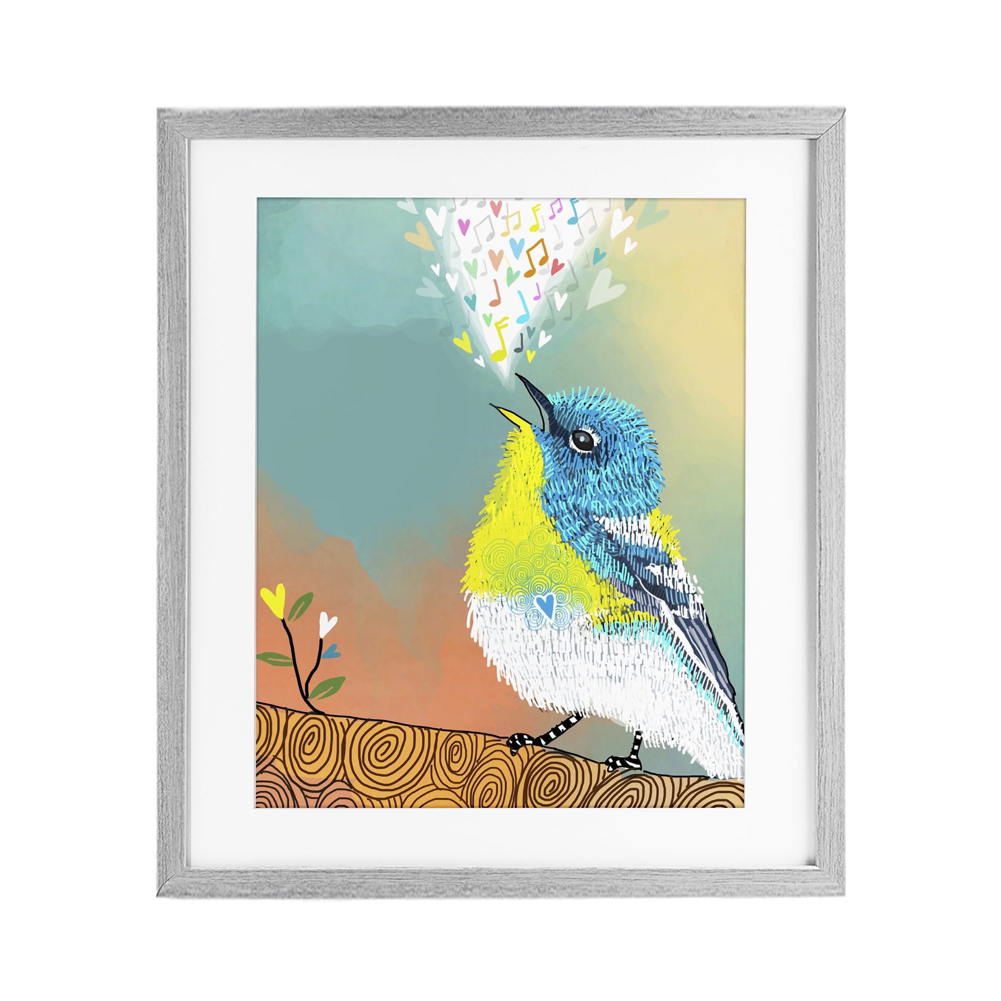 Stupell Industries Dream Chaser Songbird Gray Framed Print Under Glass, design by Suzanne Millius