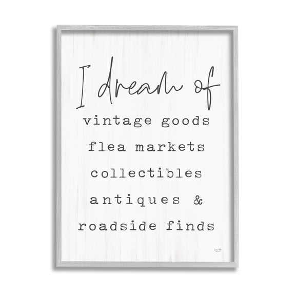 Stupell Industries Dream Of Antiques Phrase Inspirational Painting Gray Framed Art Print Wall Art, 11 x 14