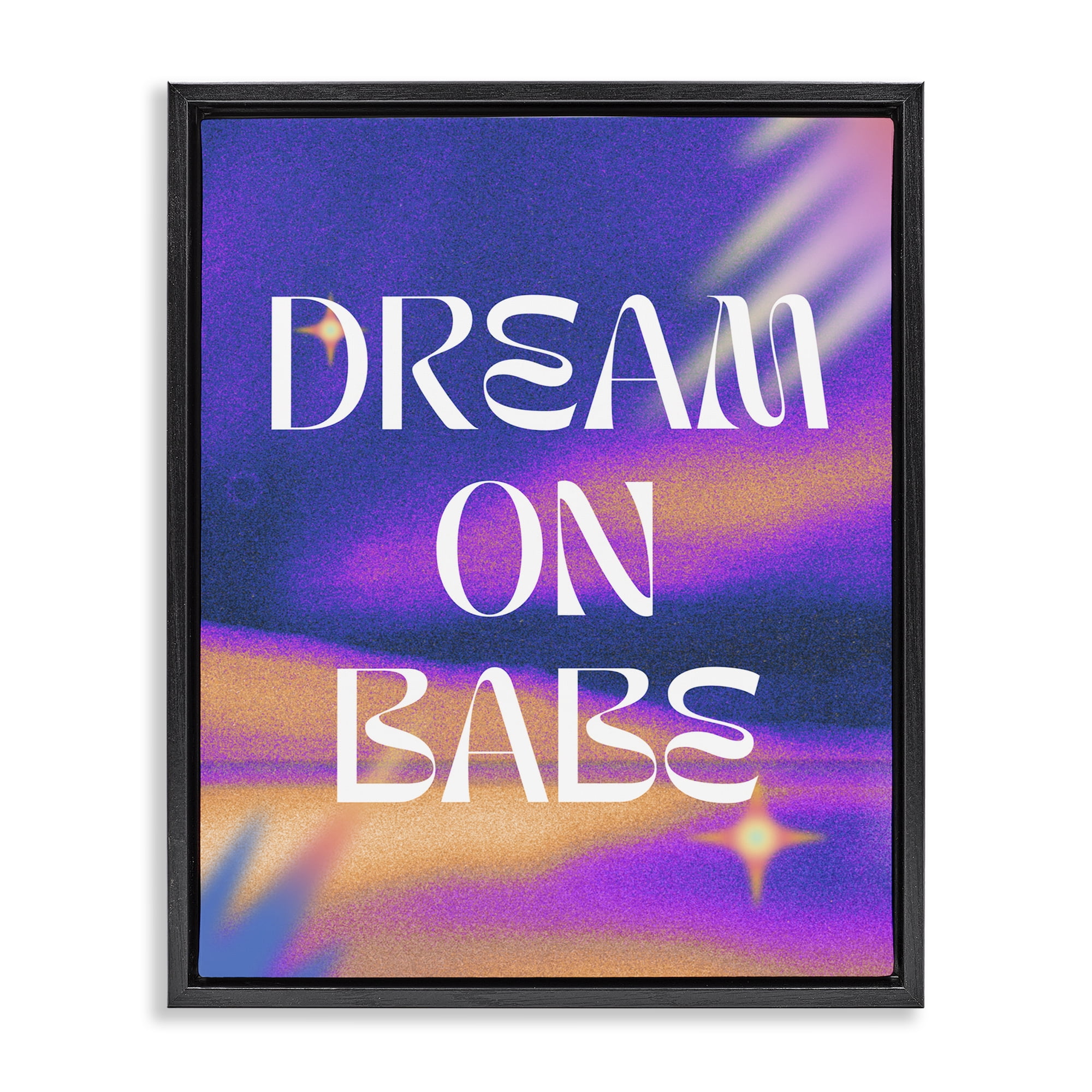 Stupell Industries Dream On Babe Purple Text & Numbers Painting Black Floater Framed Canvas Art Print Wall Art, 25 x 31