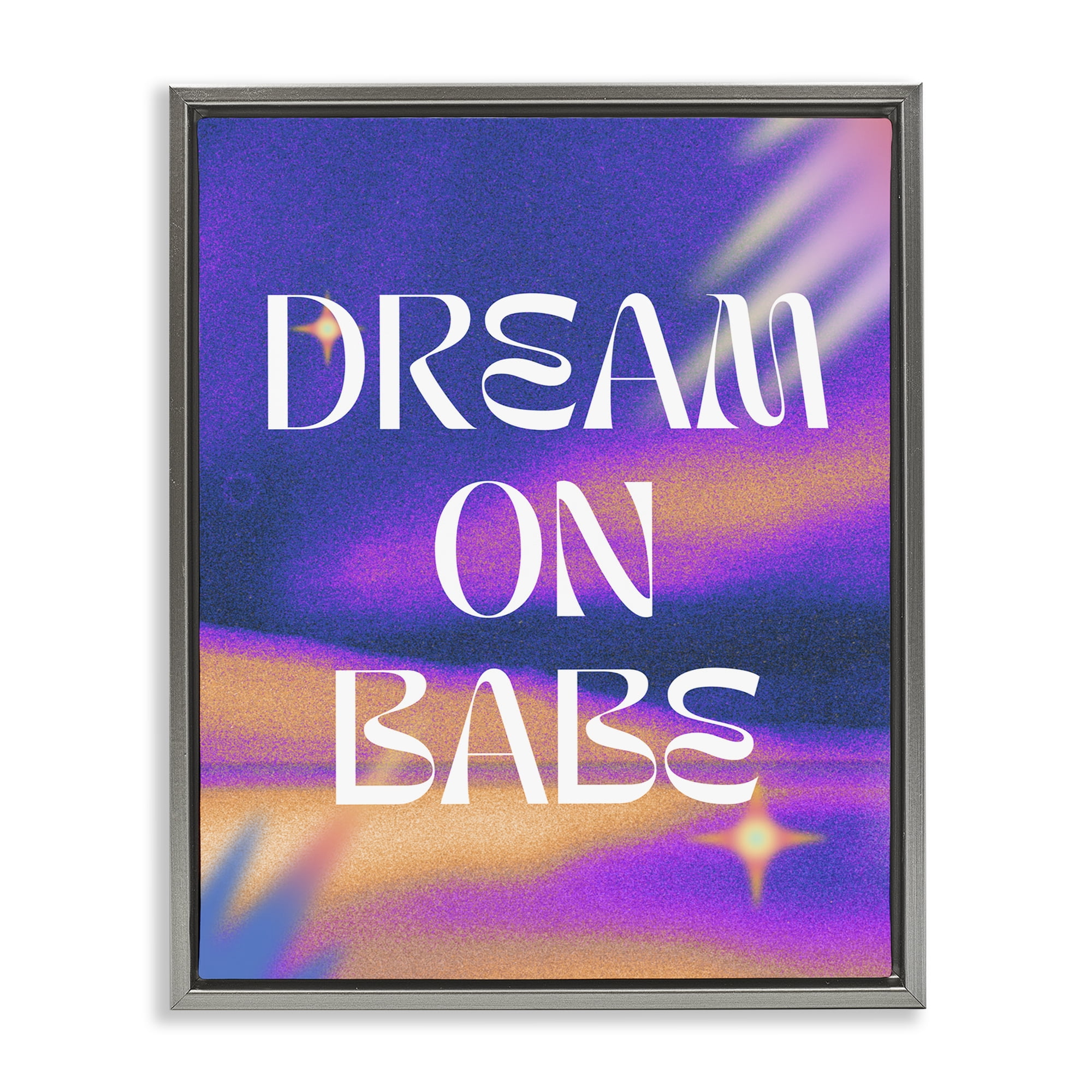 Stupell Industries Dream On Babe Purple Text & Numbers Painting Gray Floater Framed Canvas Art Print Wall Art, 17 x 21