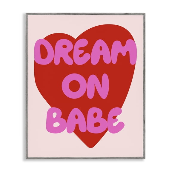 Stupell Industries Dream On Babe Red Heart Quotes and Sayings Painting Gray Framed Art Print Wall Art, 16 x 20