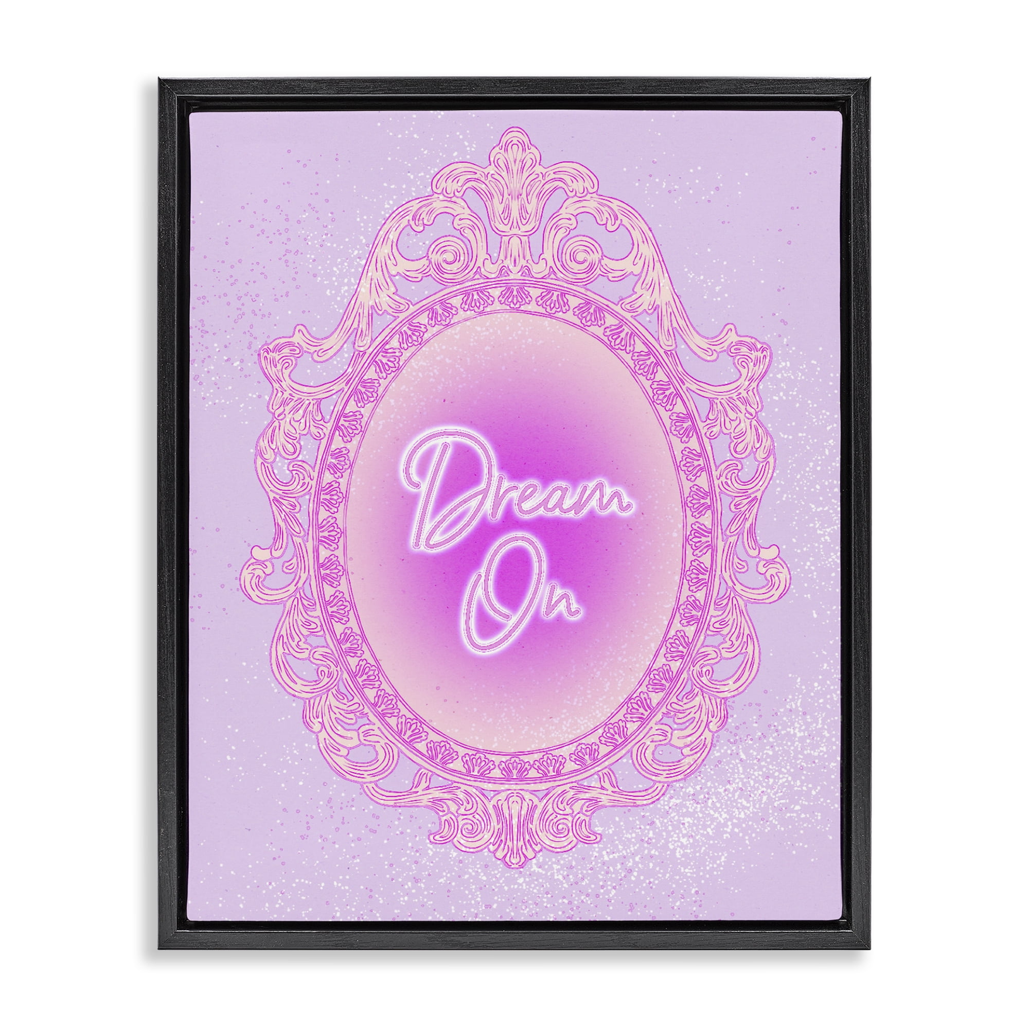 Stupell Industries Dream On Ornate Mirror Black Framed Floater Canvas Wall Art, design by Ziwei Li