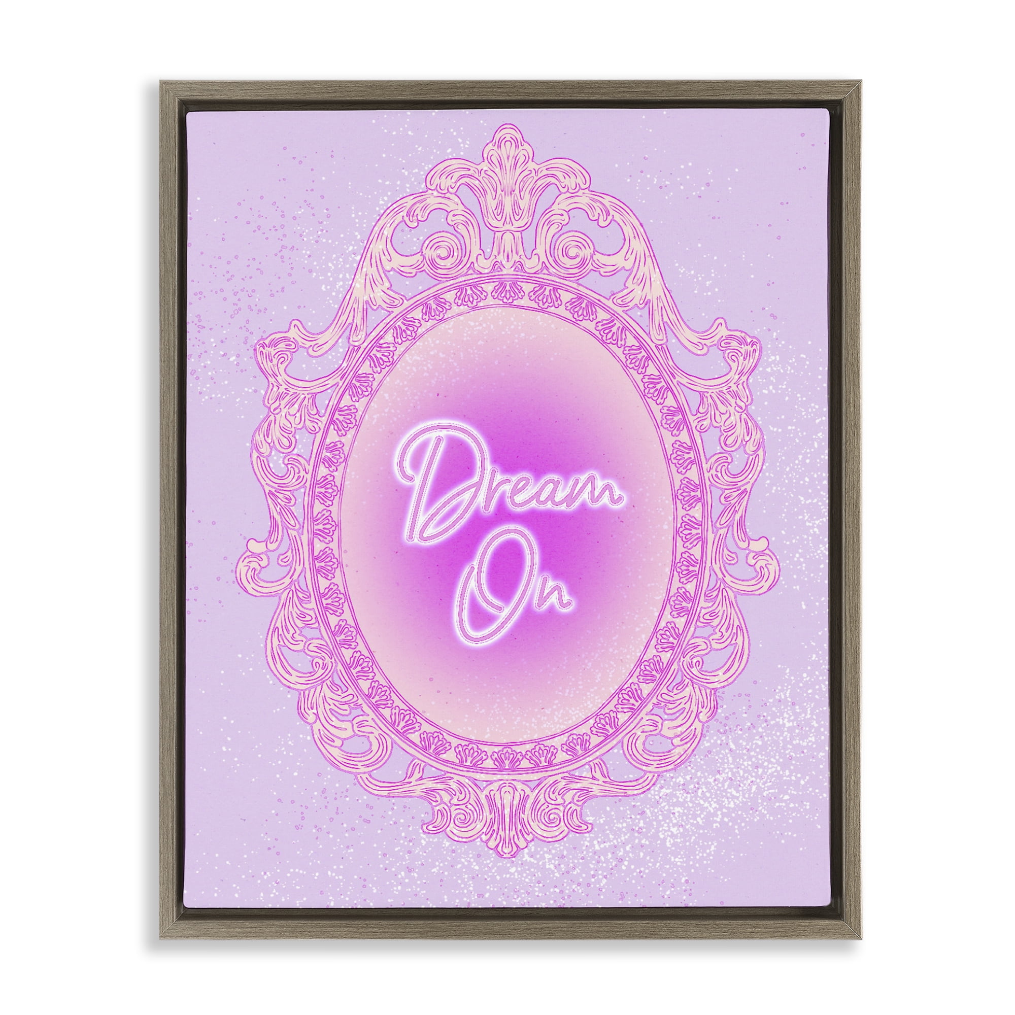 Stupell Industries Dream On Ornate Mirror Brown Framed Floater Canvas Wall Art, design by Ziwei Li