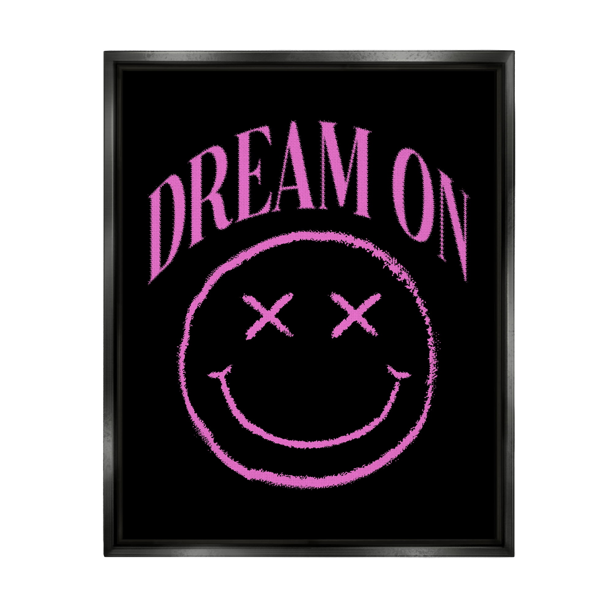 Stupell Industries Dream On Pink Smiley Abstract Painting Black Floater Framed Canvas Art Print Wall Art, 25 x 31