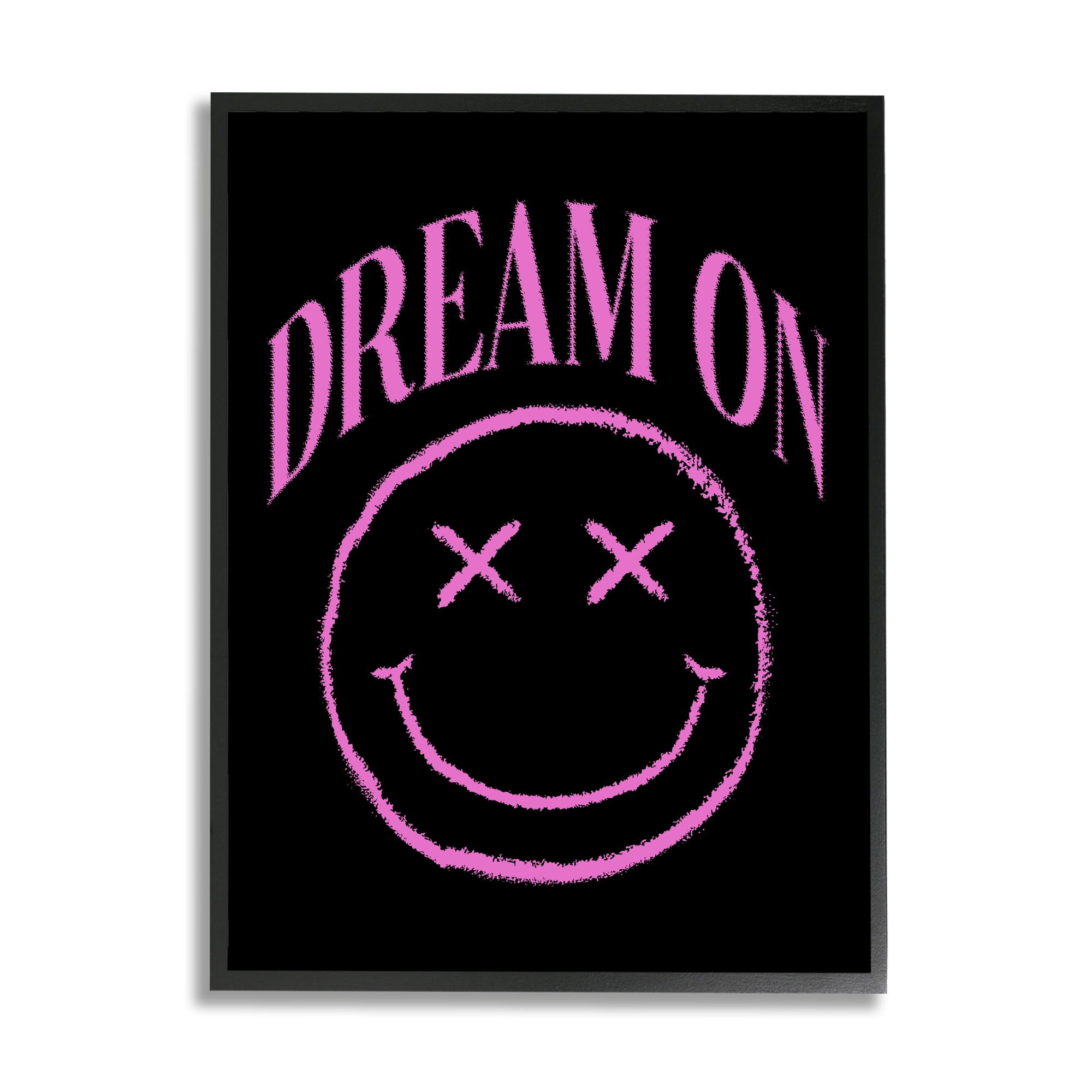 Stupell Industries Dream On Pink Smiley Abstract Painting Black Framed Art Print Wall Art, 16 x 20