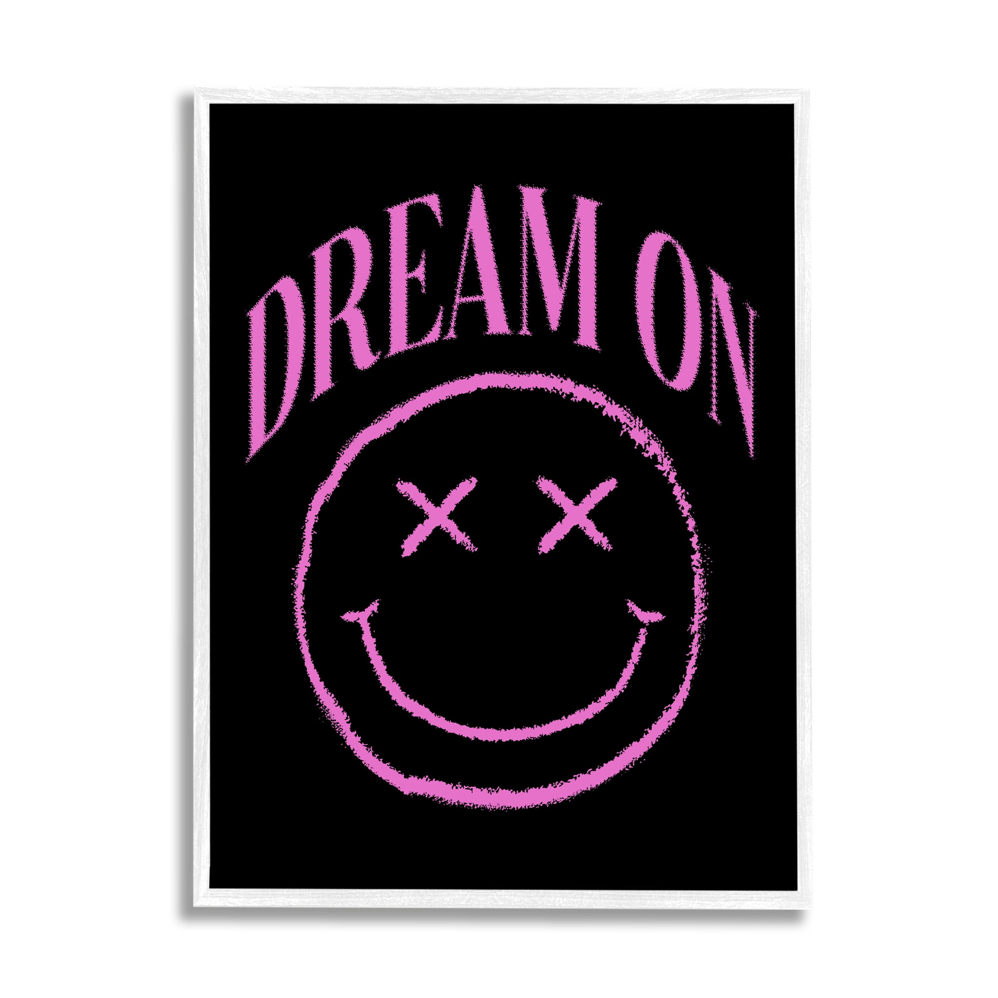 Stupell Industries Dream On Pink Smiley Abstract Painting White Framed Art Print Wall Art, 24 x 30
