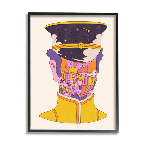 Stupell Industries Dream On Retro Face Typography Graphic Art Black Framed Art Print Wall Art, Design by Matheus Lopes Castro