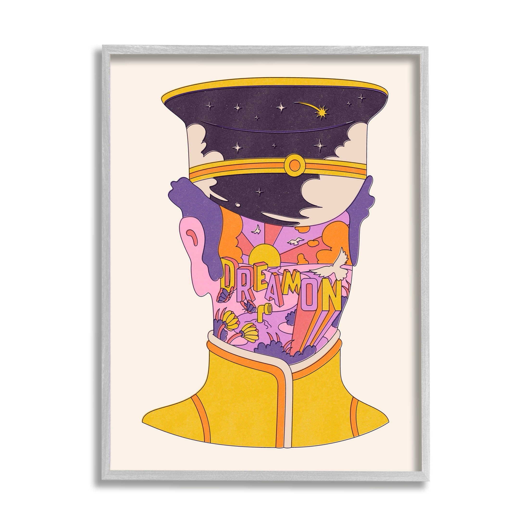 Stupell Industries Dream On Retro Face Typography Graphic Art Gray Framed Art Print Wall Art, Design by Matheus Lopes Castro