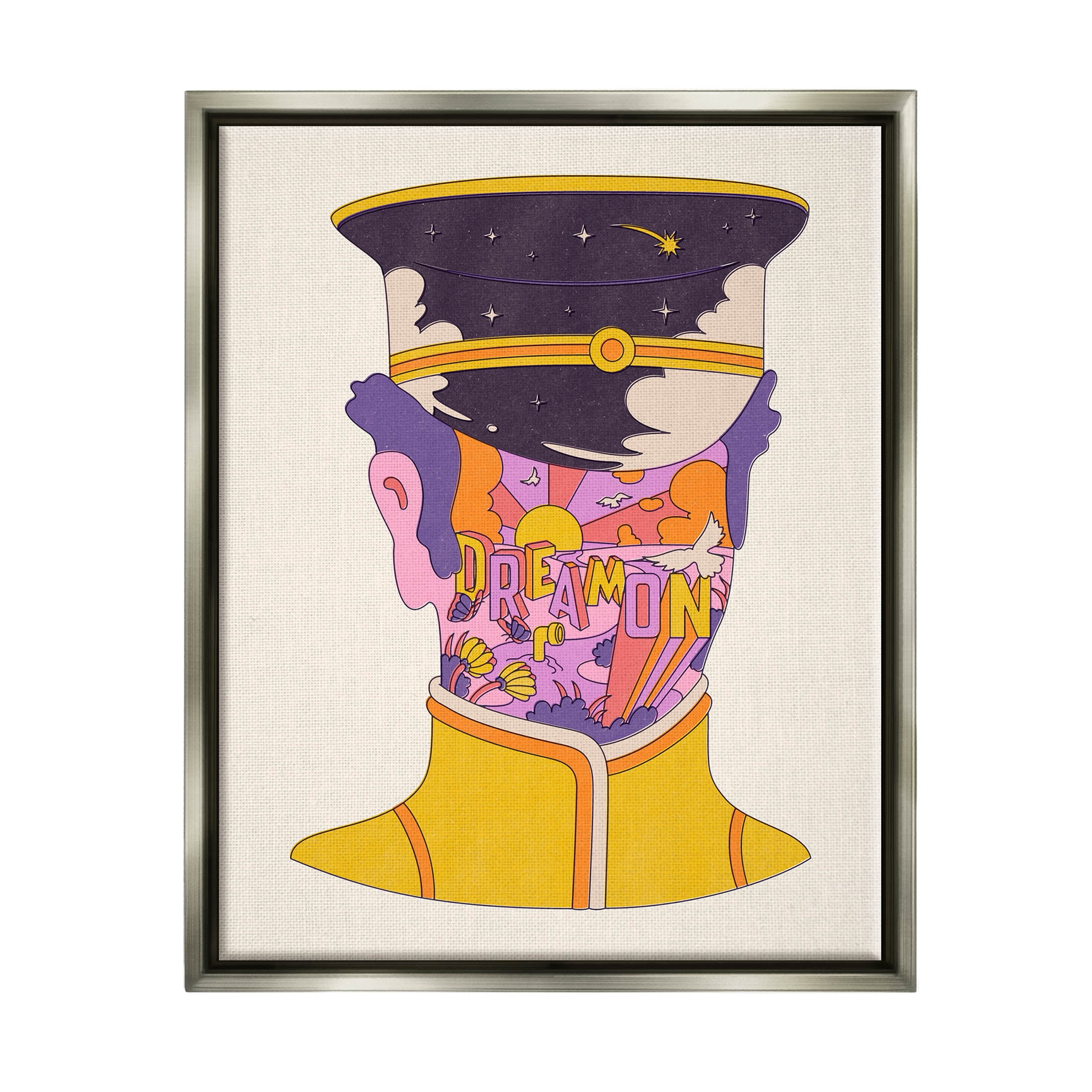 Stupell Industries Dream On Retro Face Typography Graphic Art Luster Gray Floating Framed Canvas Print Wall Art, Design by Matheus Lopes Castro