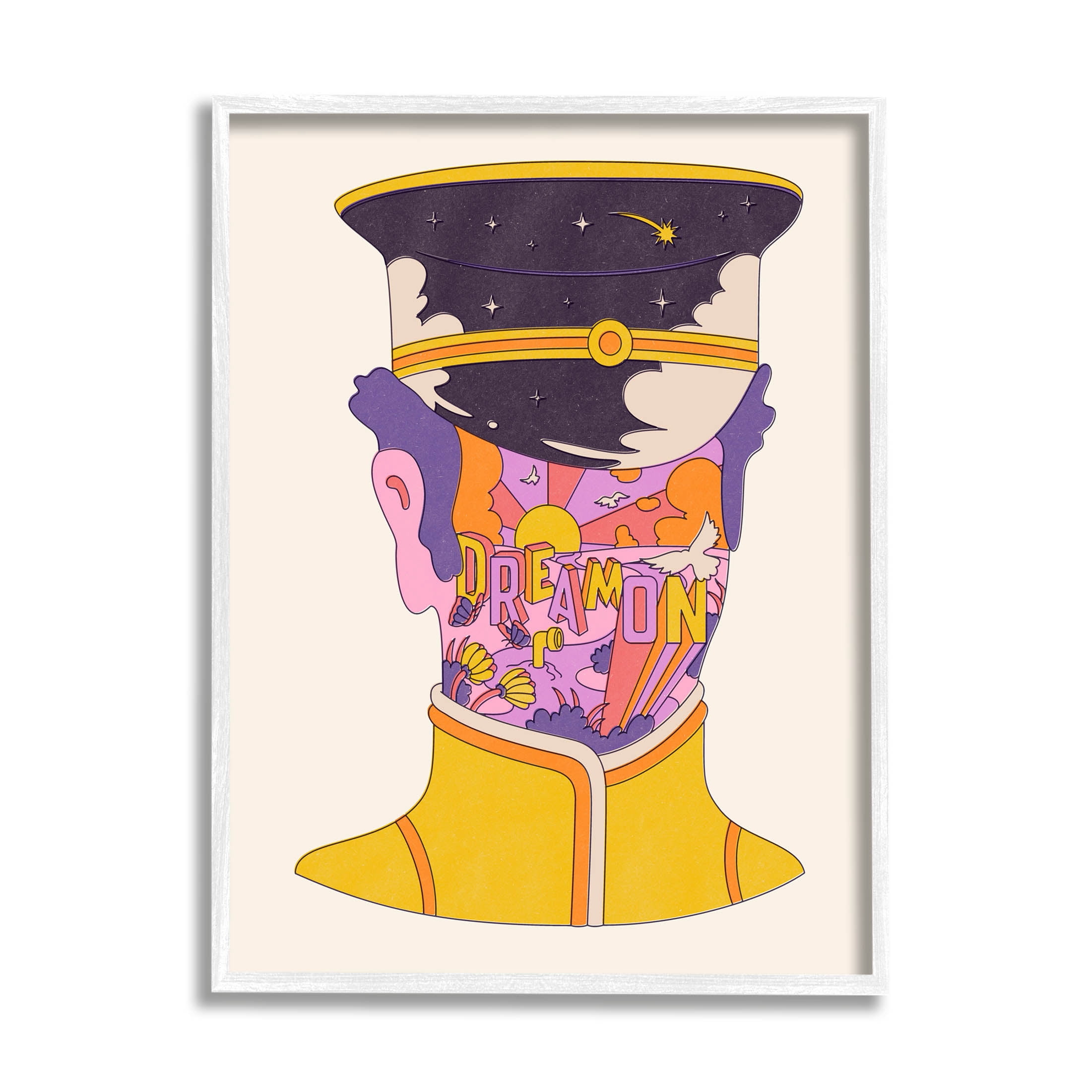 Stupell Industries Dream On Retro Face Typography Graphic Art White Framed Art Print Wall Art, Design by Matheus Lopes Castro