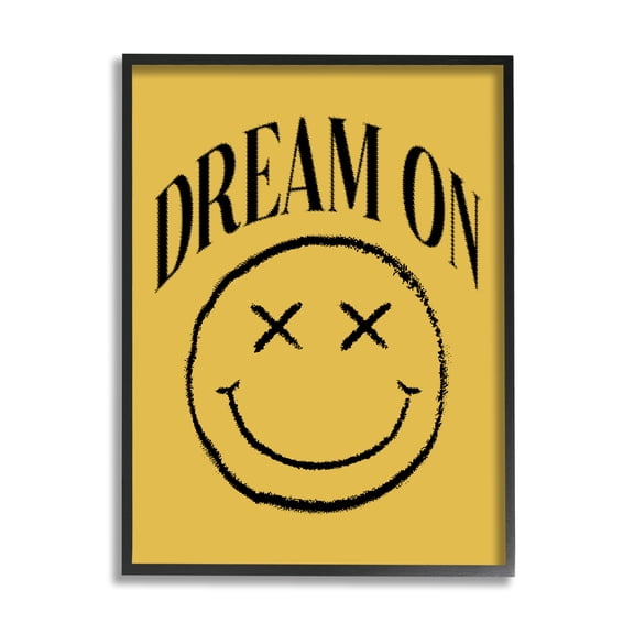 Stupell Industries Dream On Yellow Smiley Abstract Painting Black Framed Art Print Wall Art, 11 x 14
