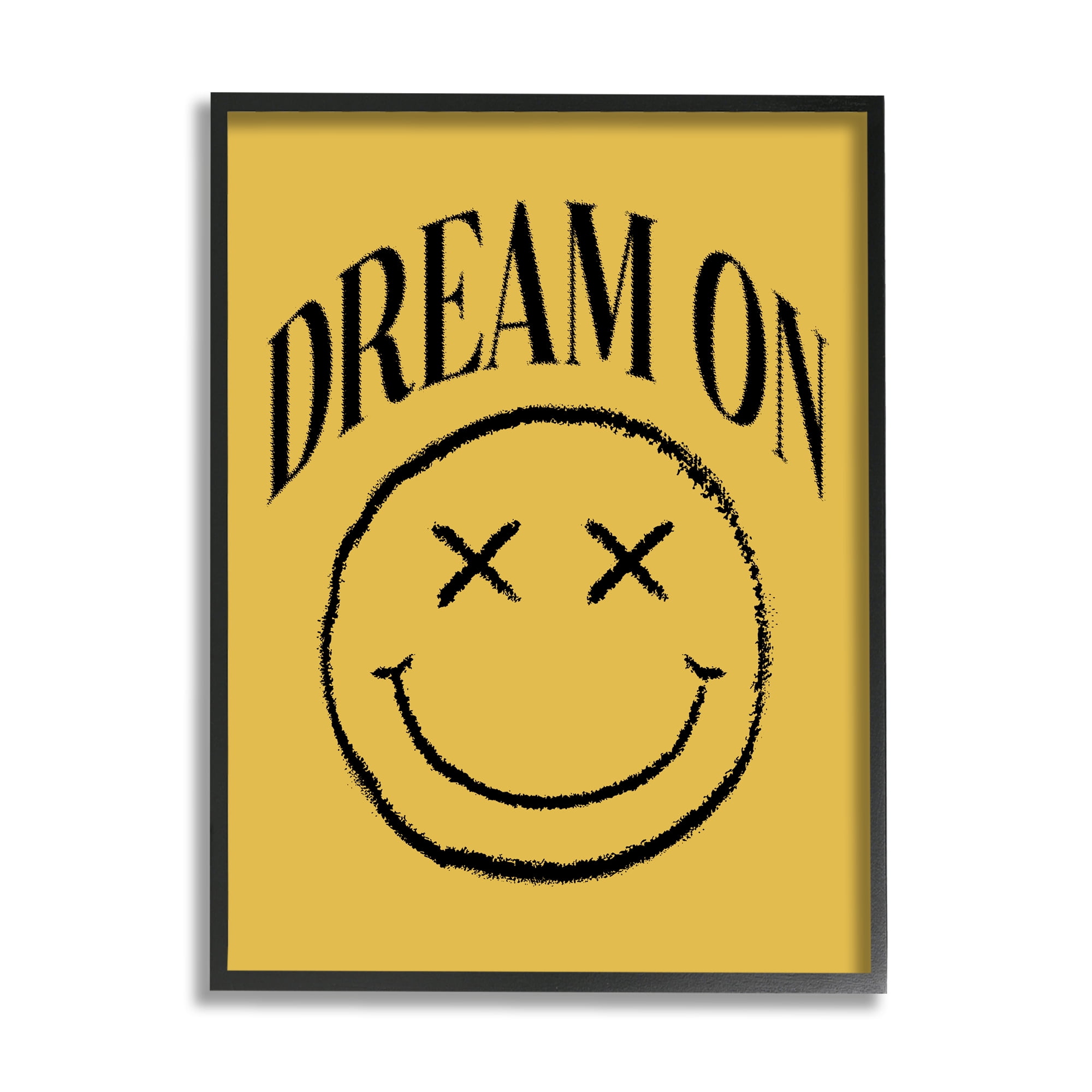Stupell Industries Dream On Yellow Smiley Abstract Painting Black Framed Art Print Wall Art, 24 x 30