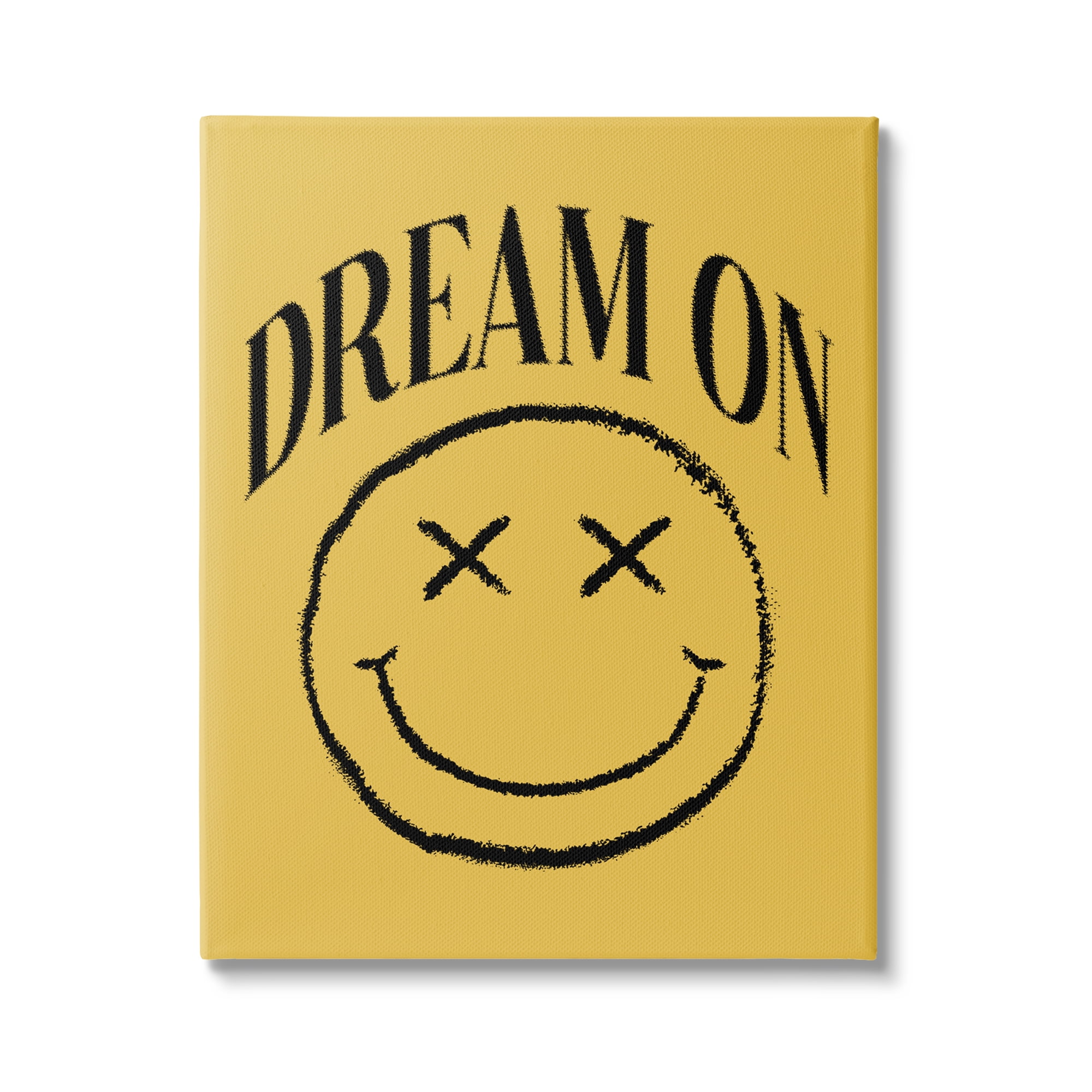 Stupell Industries Dream On Yellow Smiley Abstract Painting Gallery Wrapped Canvas Art Print Wall Art, 16 x 20