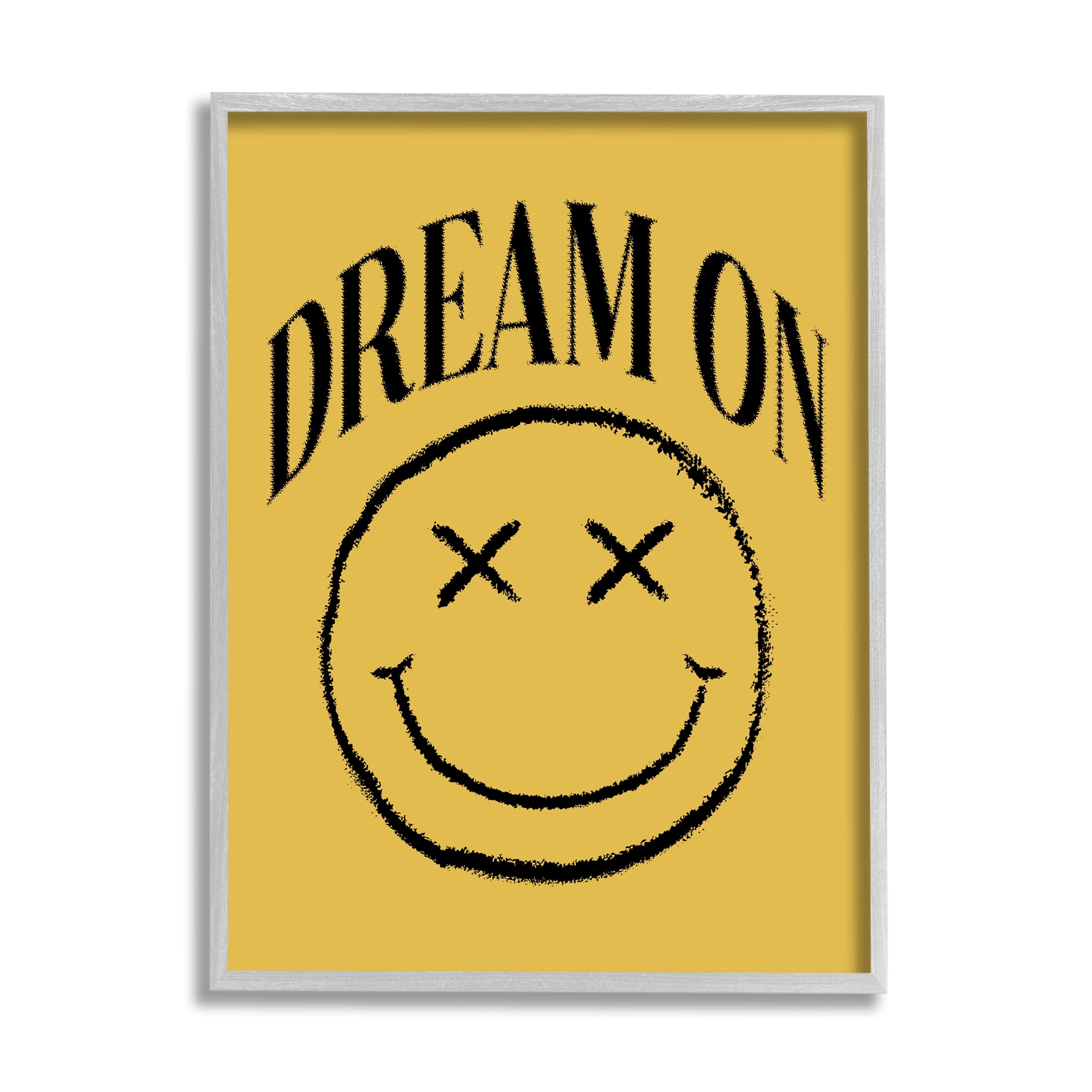 Stupell Industries Dream On Yellow Smiley Abstract Painting Gray Framed Art Print Wall Art, 16 x 20