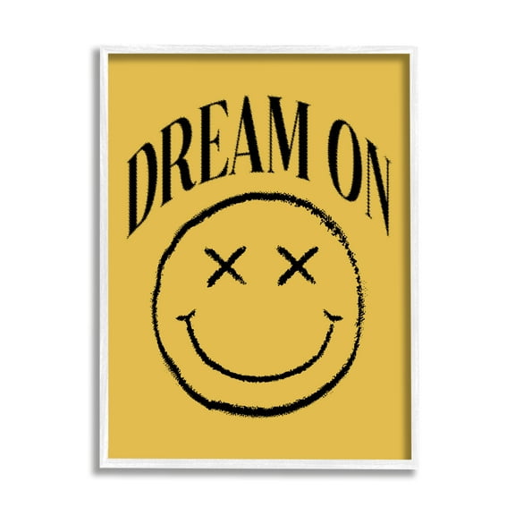 Stupell Industries Dream On Yellow Smiley Abstract Painting White Framed Art Print Wall Art, 11 x 14