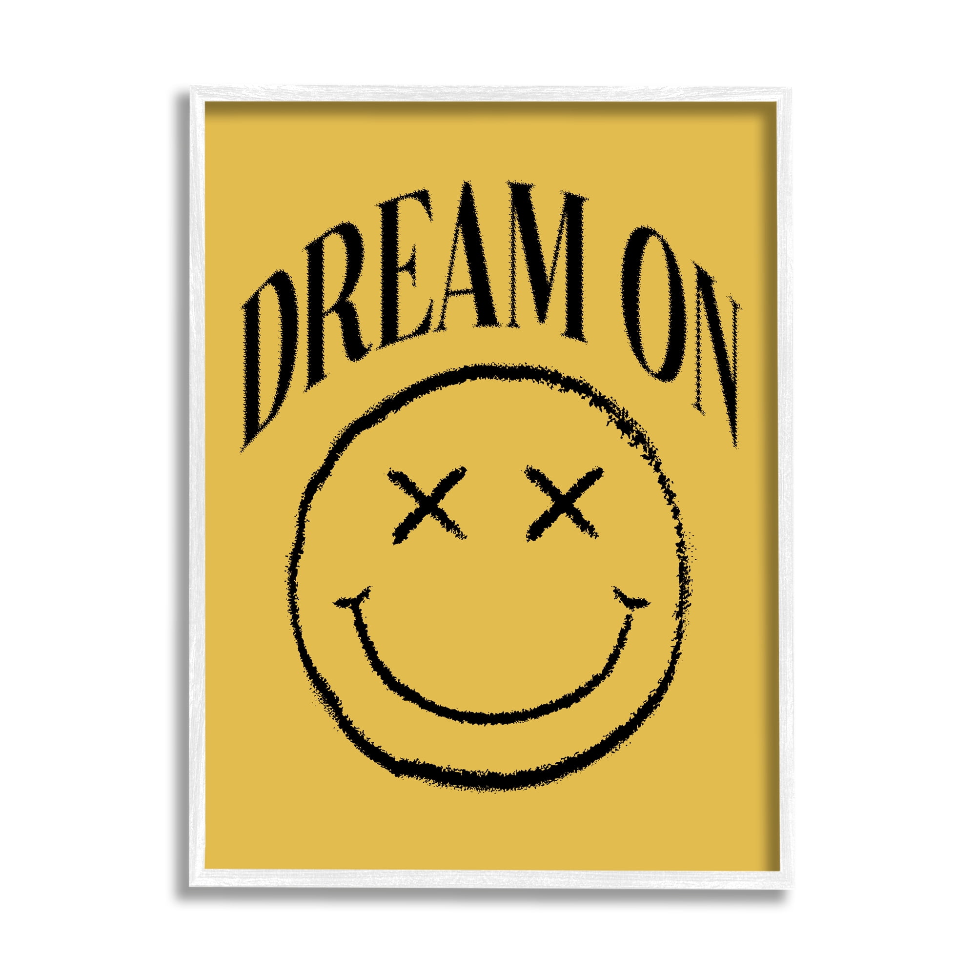 Stupell Industries Dream On Yellow Smiley Abstract Painting White Framed Art Print Wall Art, 24 x 30