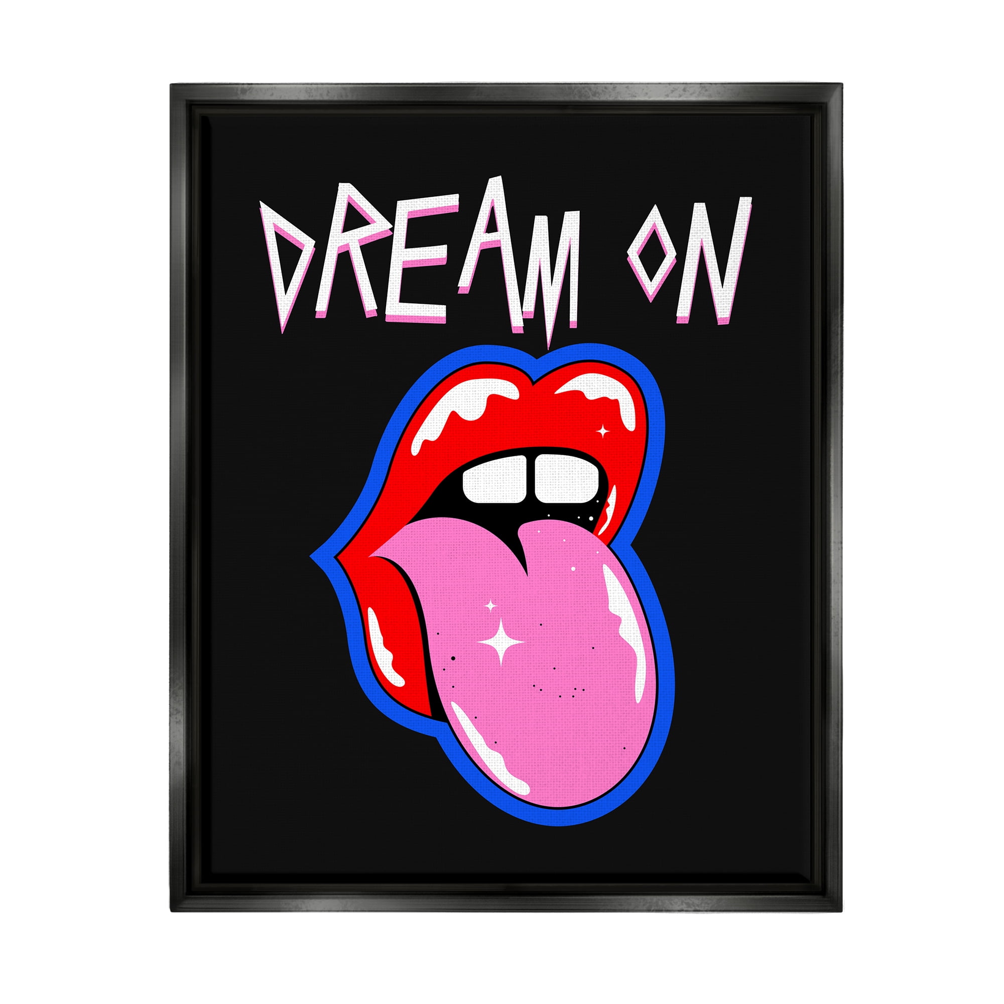 Stupell Industries Dream On with Music Symbol Abstract Painting Black Floater Framed Canvas Art Print Wall Art, 17 x 21
