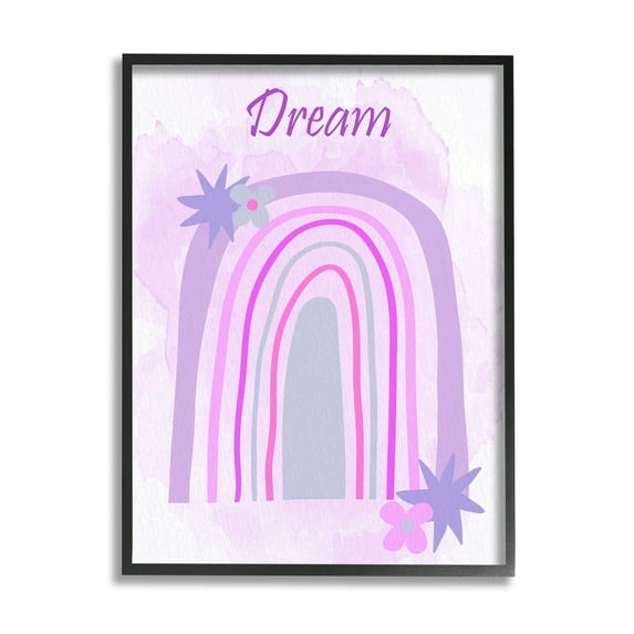 Stupell Industries Dream Purple Floral Rainbow Arch Inspirational Painting Black Framed Art Print Wall Art