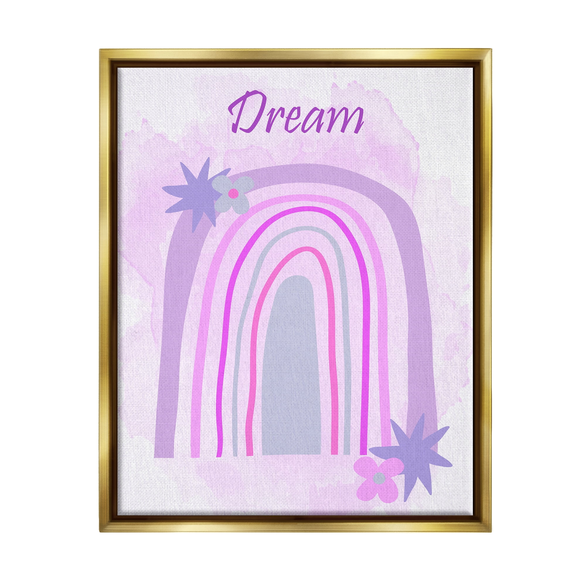 Stupell Industries Dream Purple Floral Rainbow Arch Inspirational Painting Gold Floater Framed Art Print Wall Art
