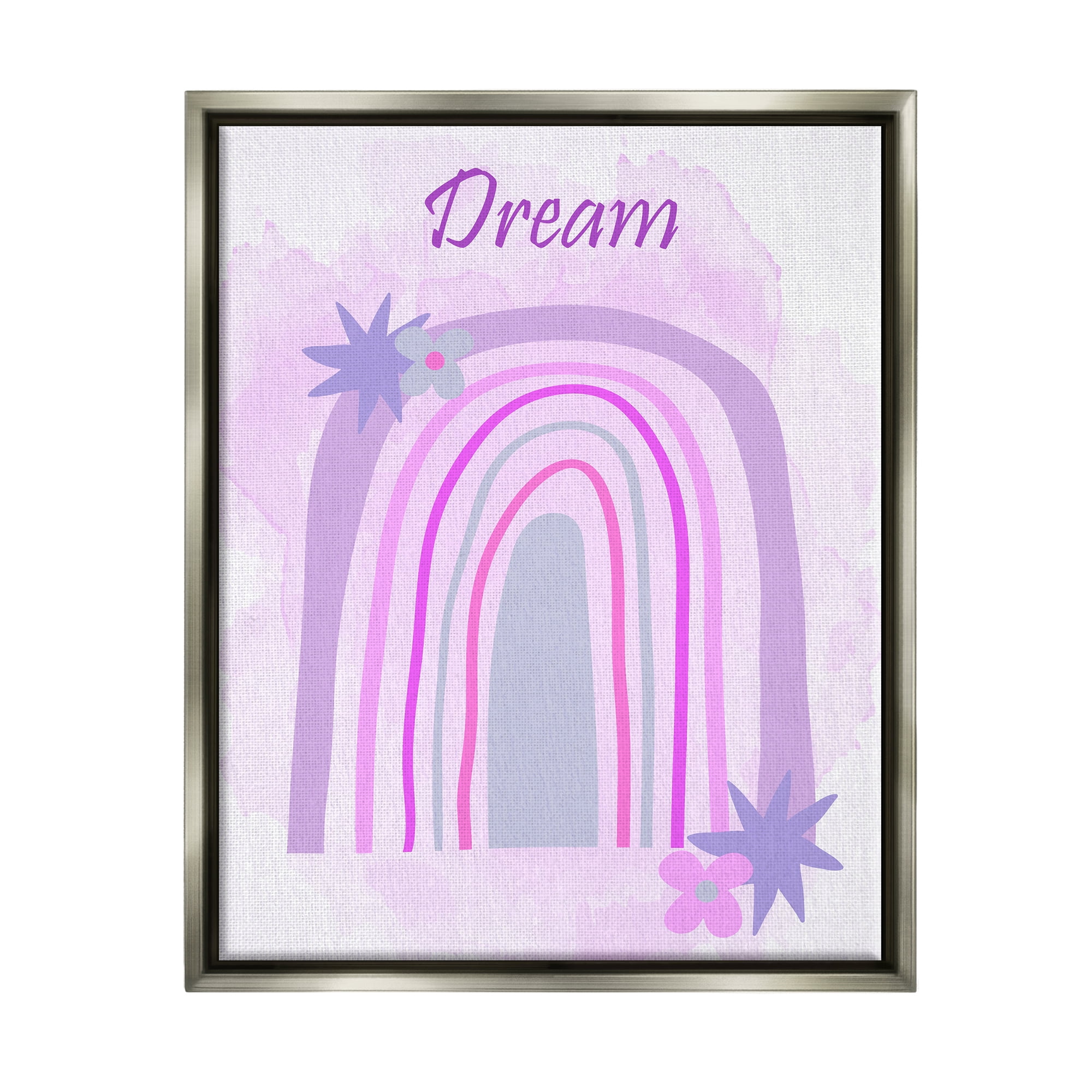 Stupell Industries Dream Purple Floral Rainbow Arch Inspirational Painting Gray Floater Framed Art Print Wall Art