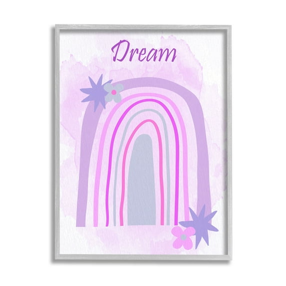 Stupell Industries Dream Purple Floral Rainbow Arch Inspirational Painting Gray Framed Art Print Wall Art