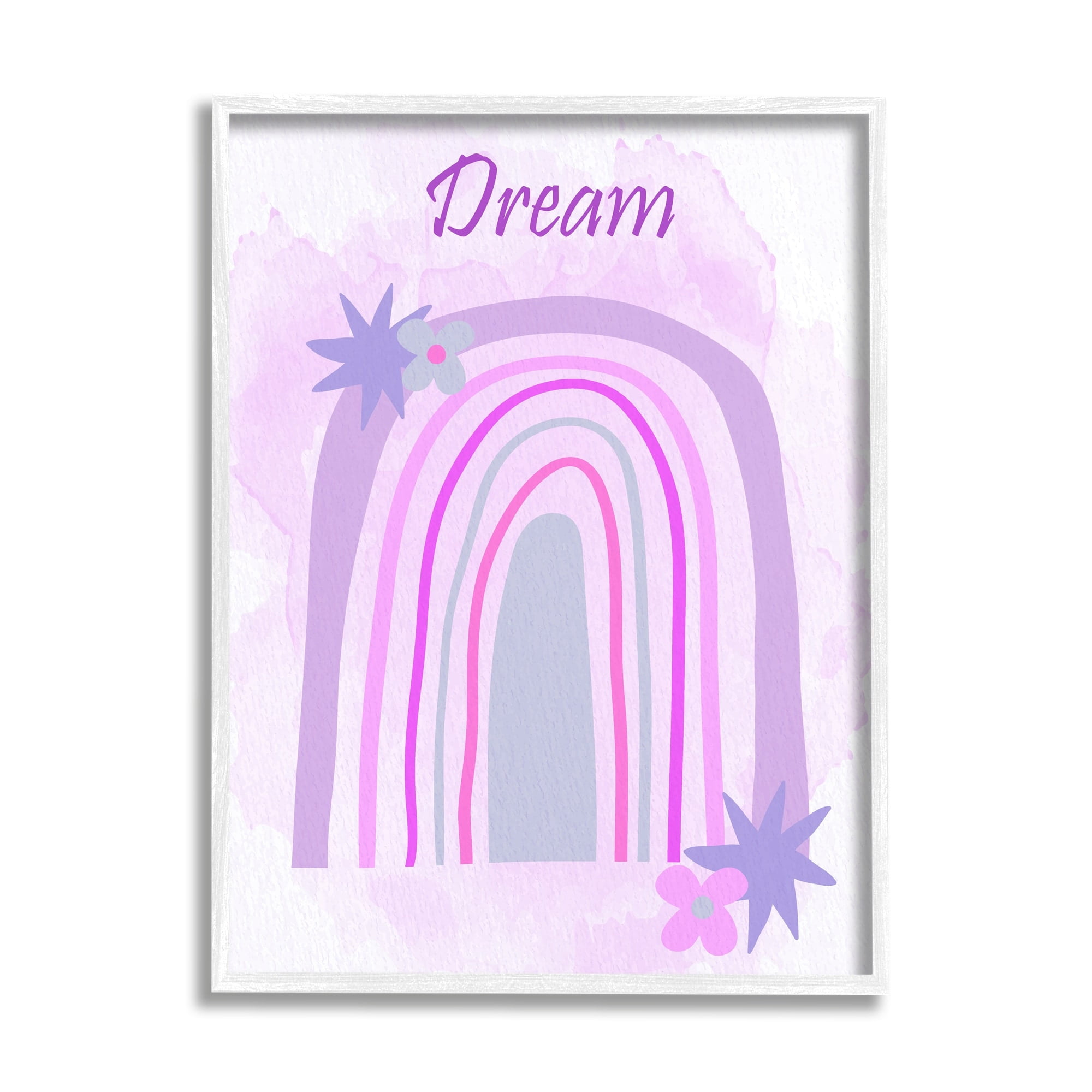 Stupell Industries Dream Purple Floral Rainbow Arch Inspirational Painting White Framed Art Print Wall Art