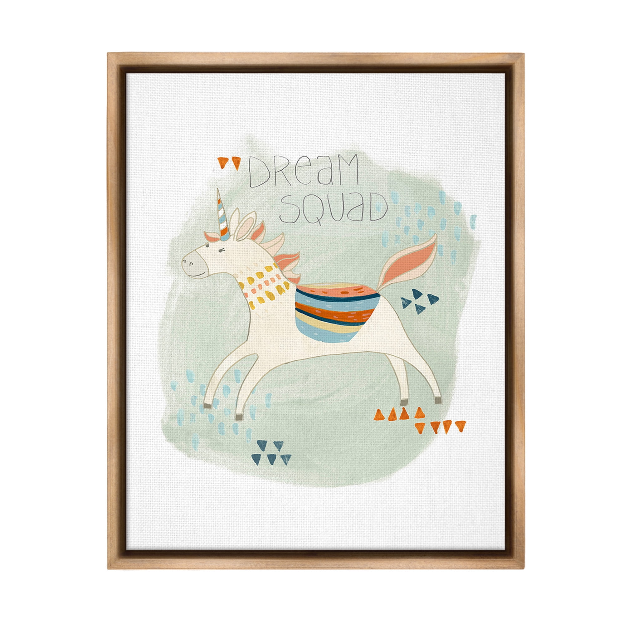 Stupell Industries Dream Squad Unicorn Animals & Insects Painting Brown Floater Framed Canvas Art Print Wall Art, 17 x 21