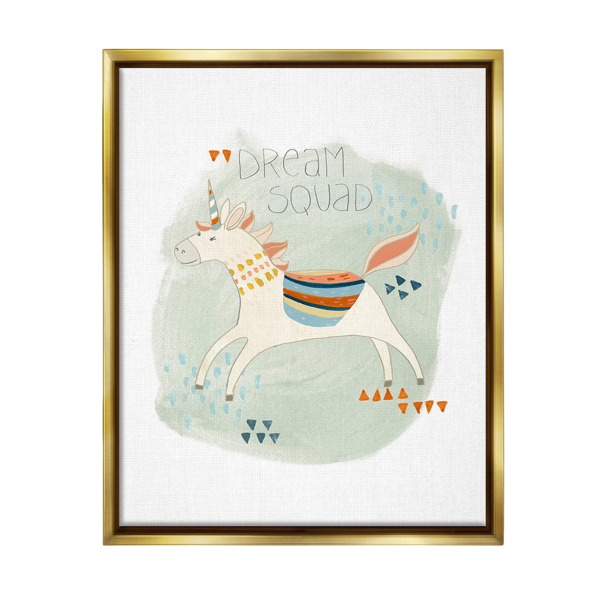 Stupell Industries Dream Squad Unicorn Animals & Insects Painting Gold Floater Framed Canvas Art Print Wall Art, 25 x 31