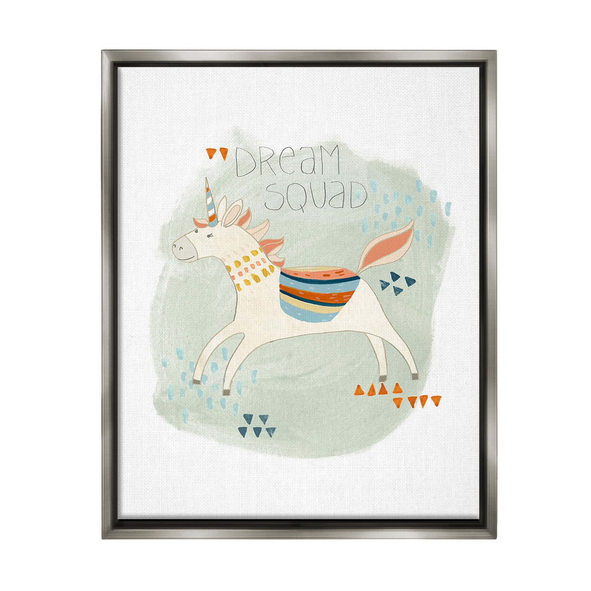 Stupell Industries Dream Squad Unicorn Animals & Insects Painting Gray Floater Framed Canvas Art Print Wall Art, 17 x 21