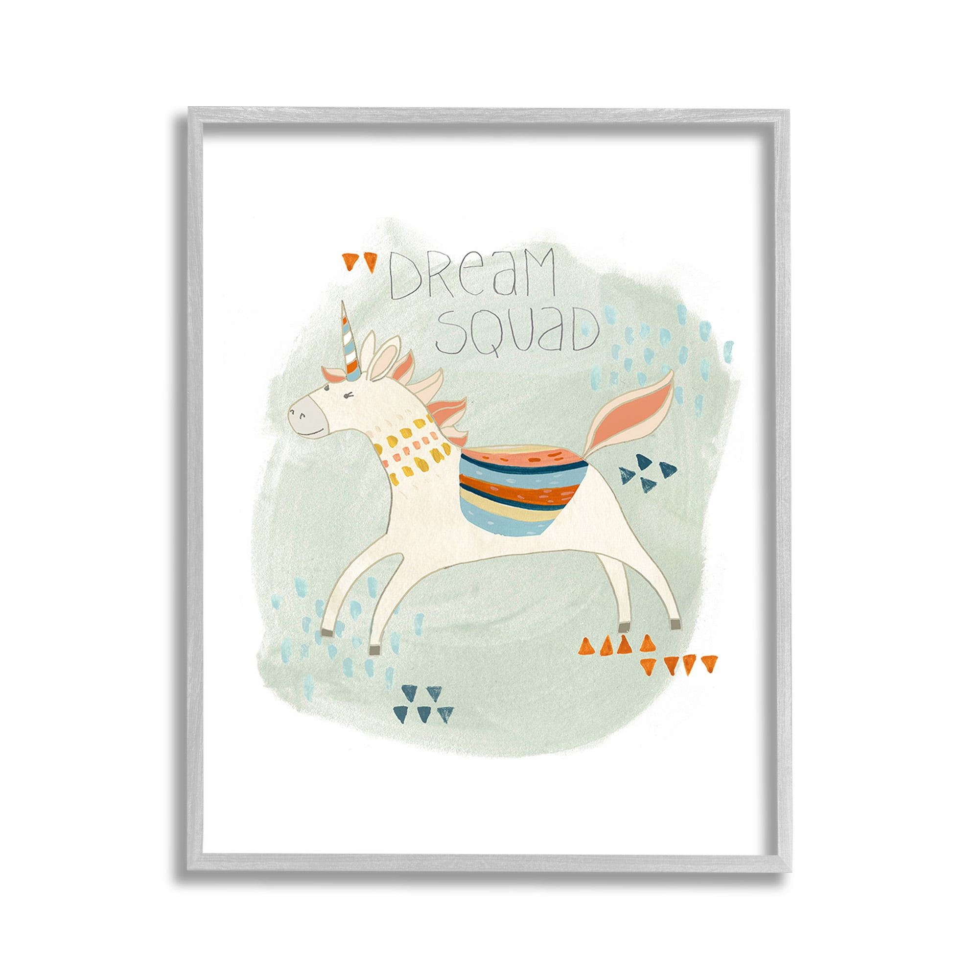 Stupell Industries Dream Squad Unicorn Animals & Insects Painting Gray Framed Art Print Wall Art, 11 x 14