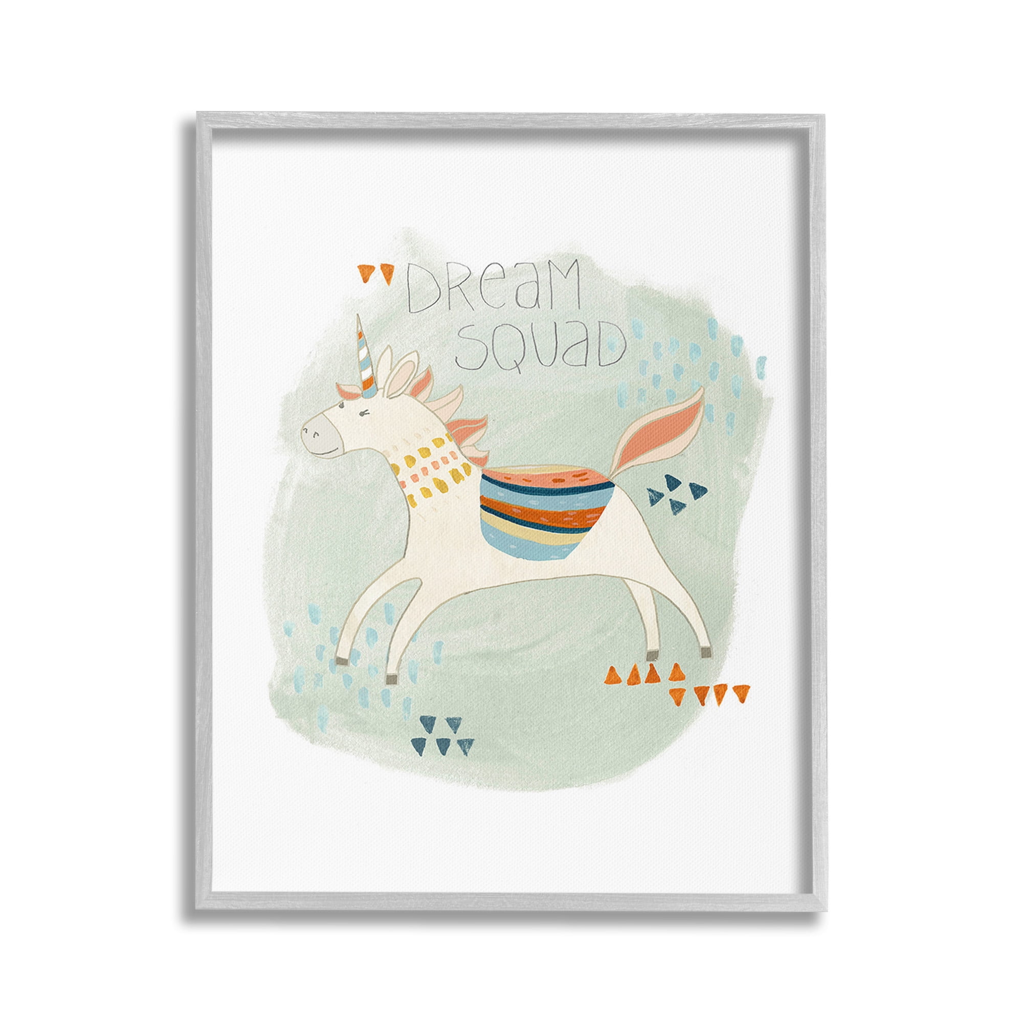 Stupell Industries Dream Squad Unicorn Animals & Insects Painting Gray Framed Art Print Wall Art, 24 x 30