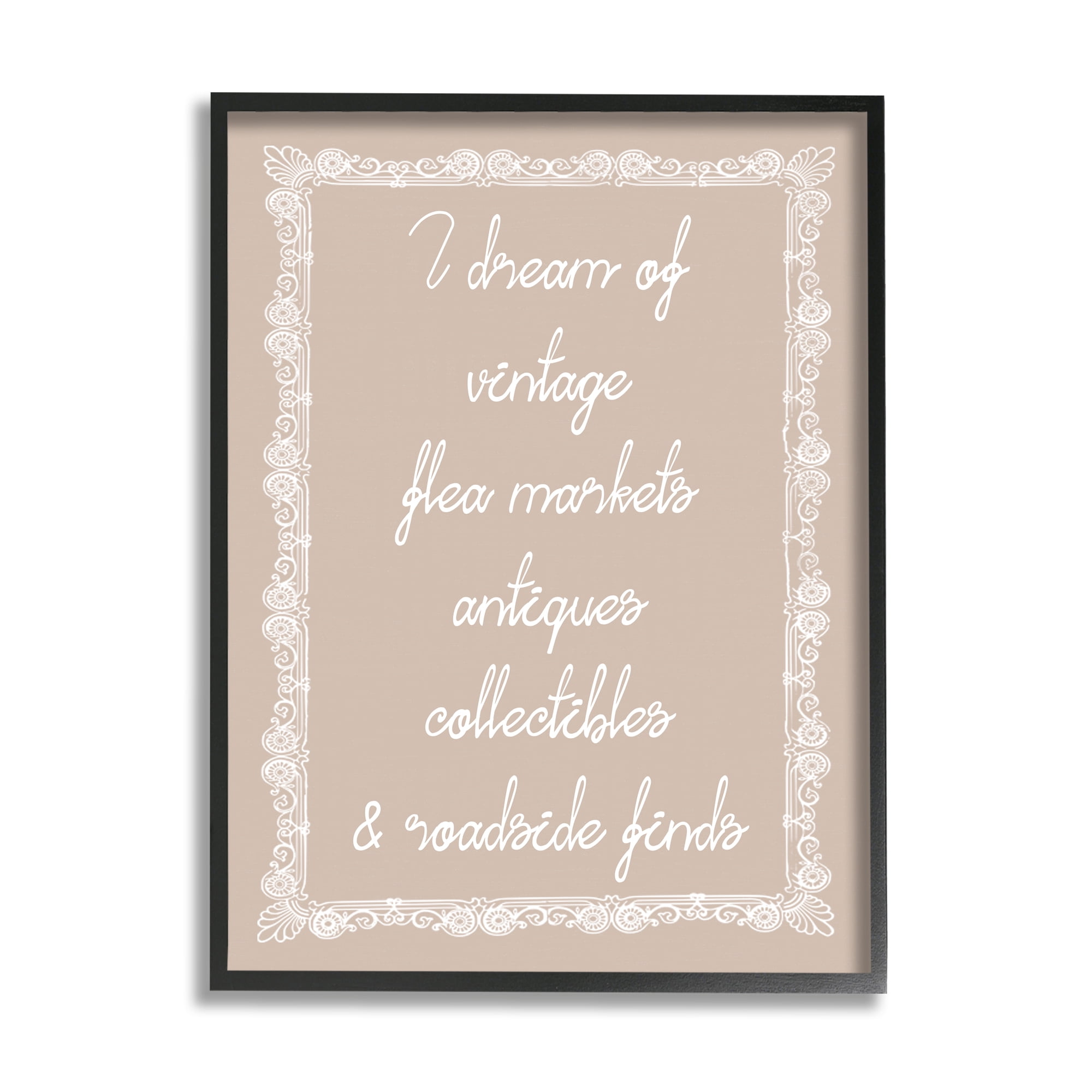 Stupell Industries Dream of Antiques Phrase Inspirational Painting Black Framed Art Print Wall Art, 11 x 14