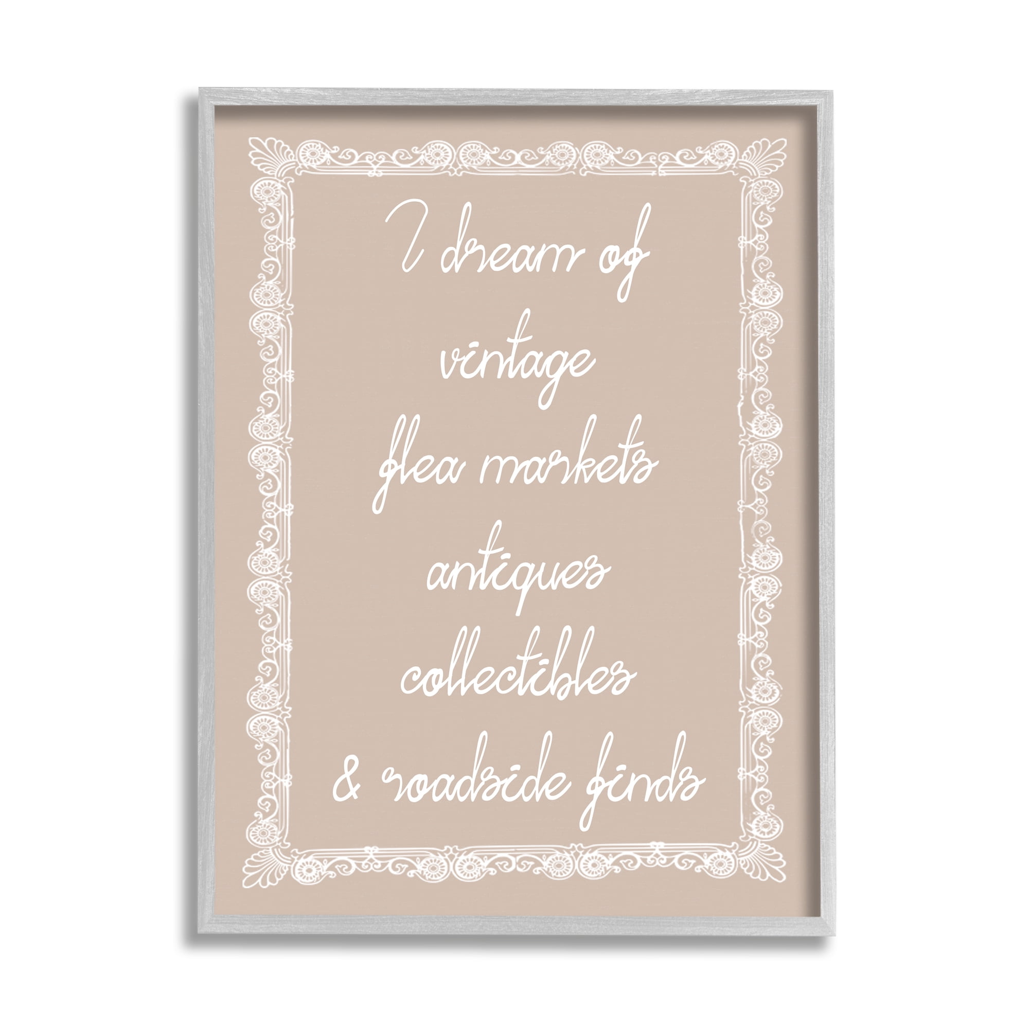 Stupell Industries Dream of Antiques Phrase Inspirational Painting Gray Framed Art Print Wall Art, 16 x 20
