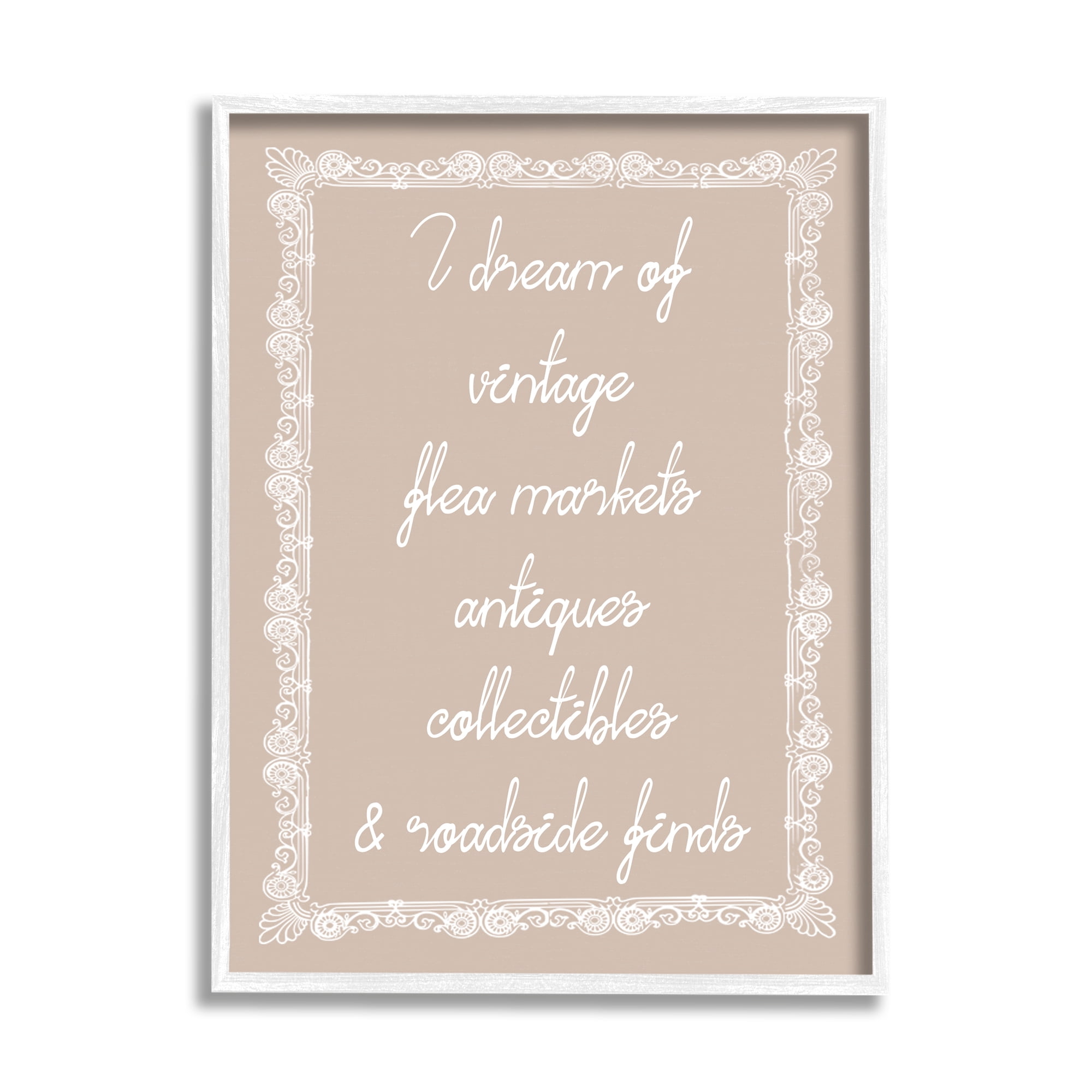 Stupell Industries Dream of Antiques Phrase Inspirational Painting White Framed Art Print Wall Art, 24 x 30