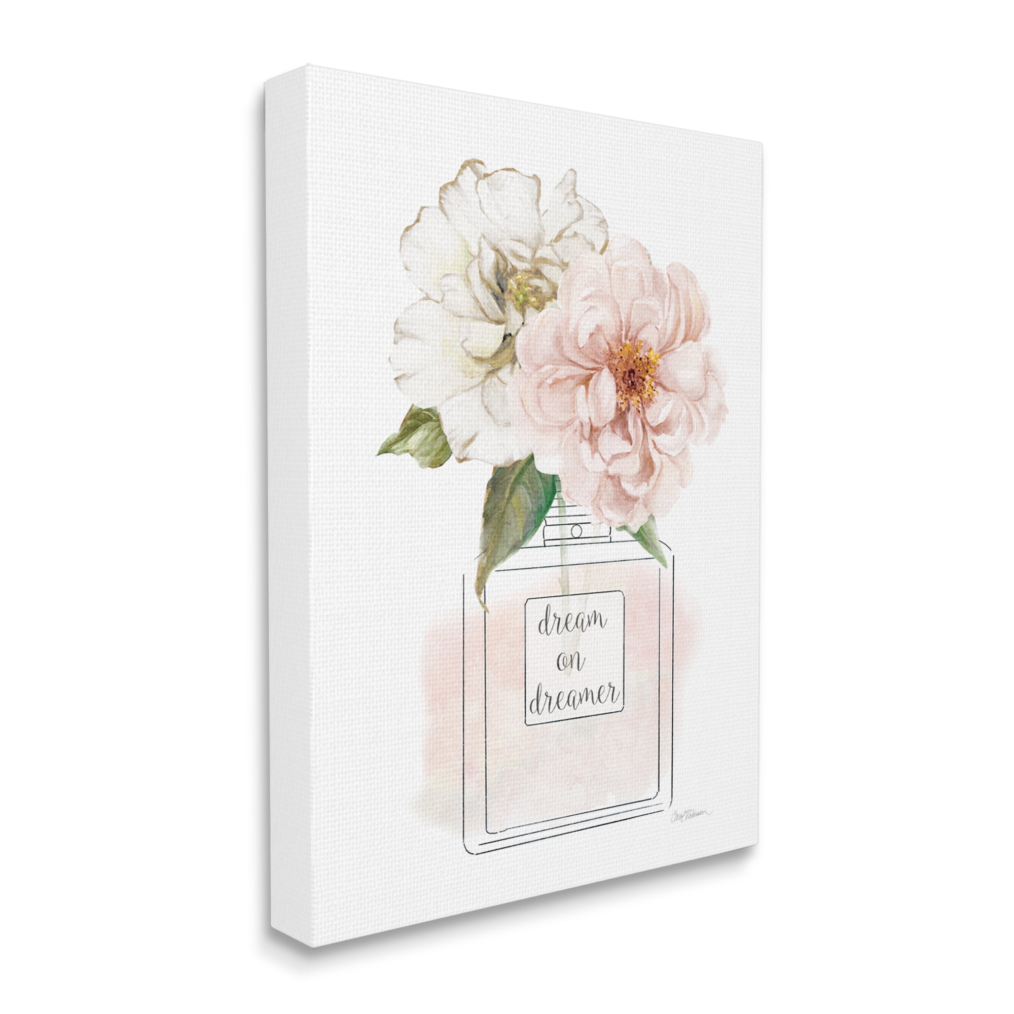 Stupell Industries Dream on Dreamer Phrase Pink Florals Perfume Bottle Inspirational Painting Gallery Wrapped Canvas Print Wall Art, 24 x 30