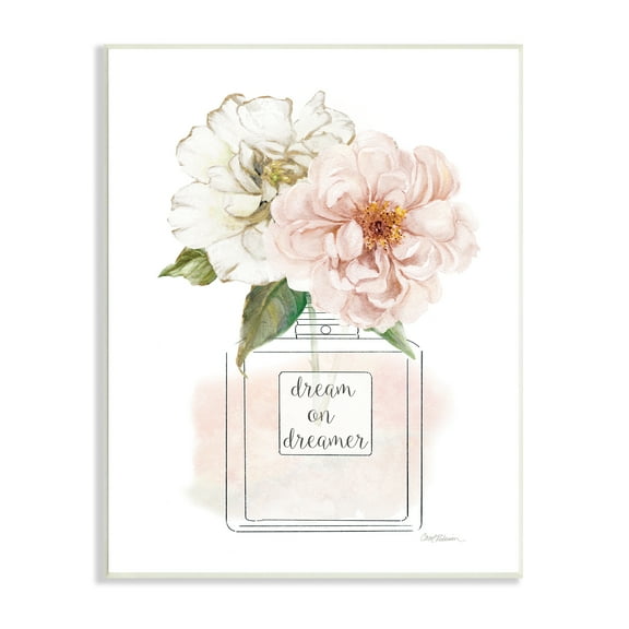 Stupell Industries Dream on Dreamer Phrase Pink Florals Perfume Bottle Inspirational Painting Unframed Art Print Wall Art, 13 x 19